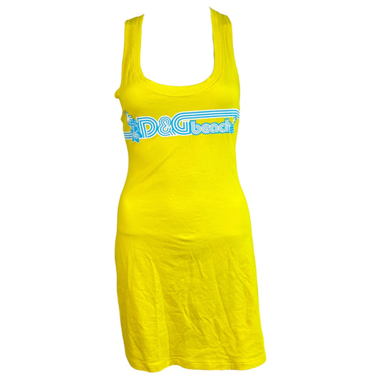 D&G Dolce & Gabbana Beachwear Bright Yellow & Blue Logo Mini Dress