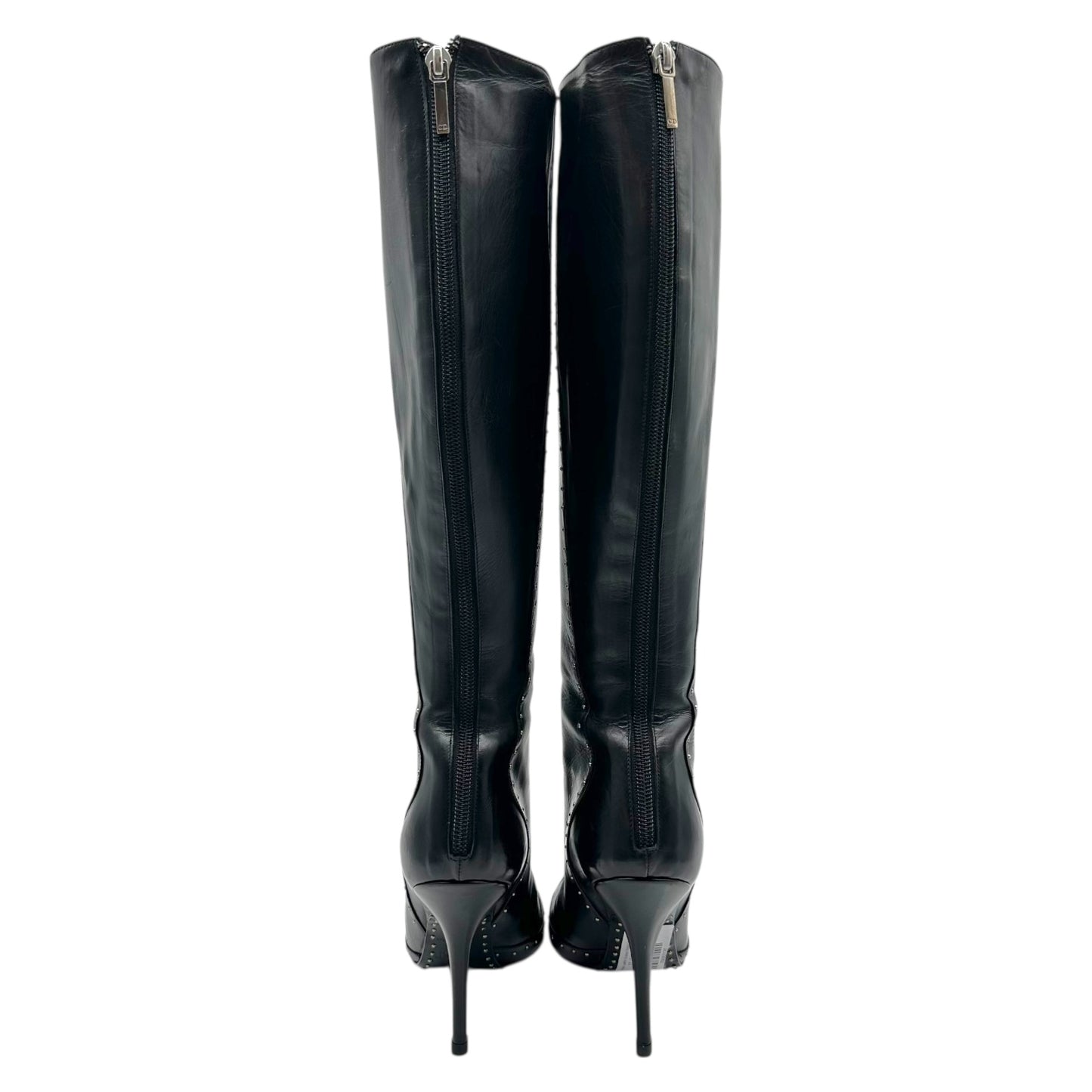 Christian Dior Black Leather Studded Pointed Toe Heeled Boots