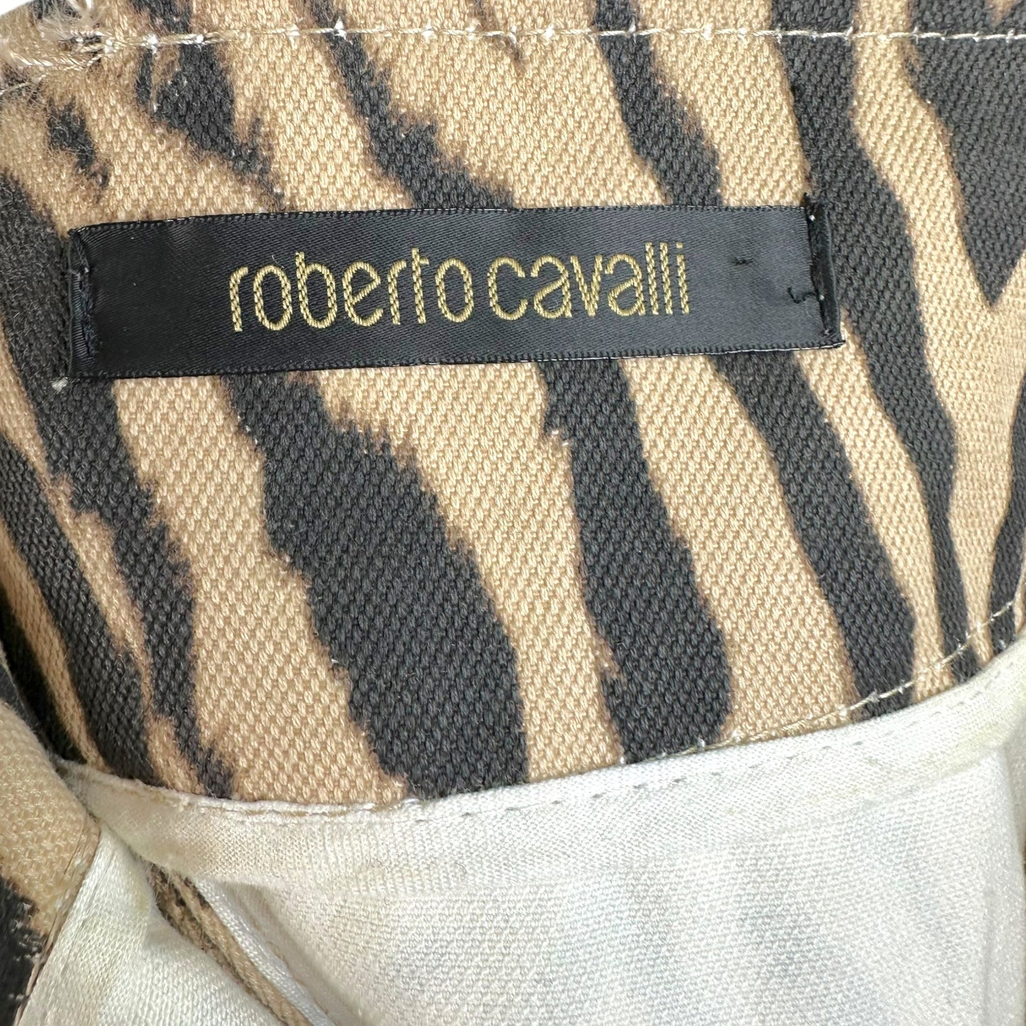 Roberto Cavalli Denim Midi Skirt Brown Zebra Print