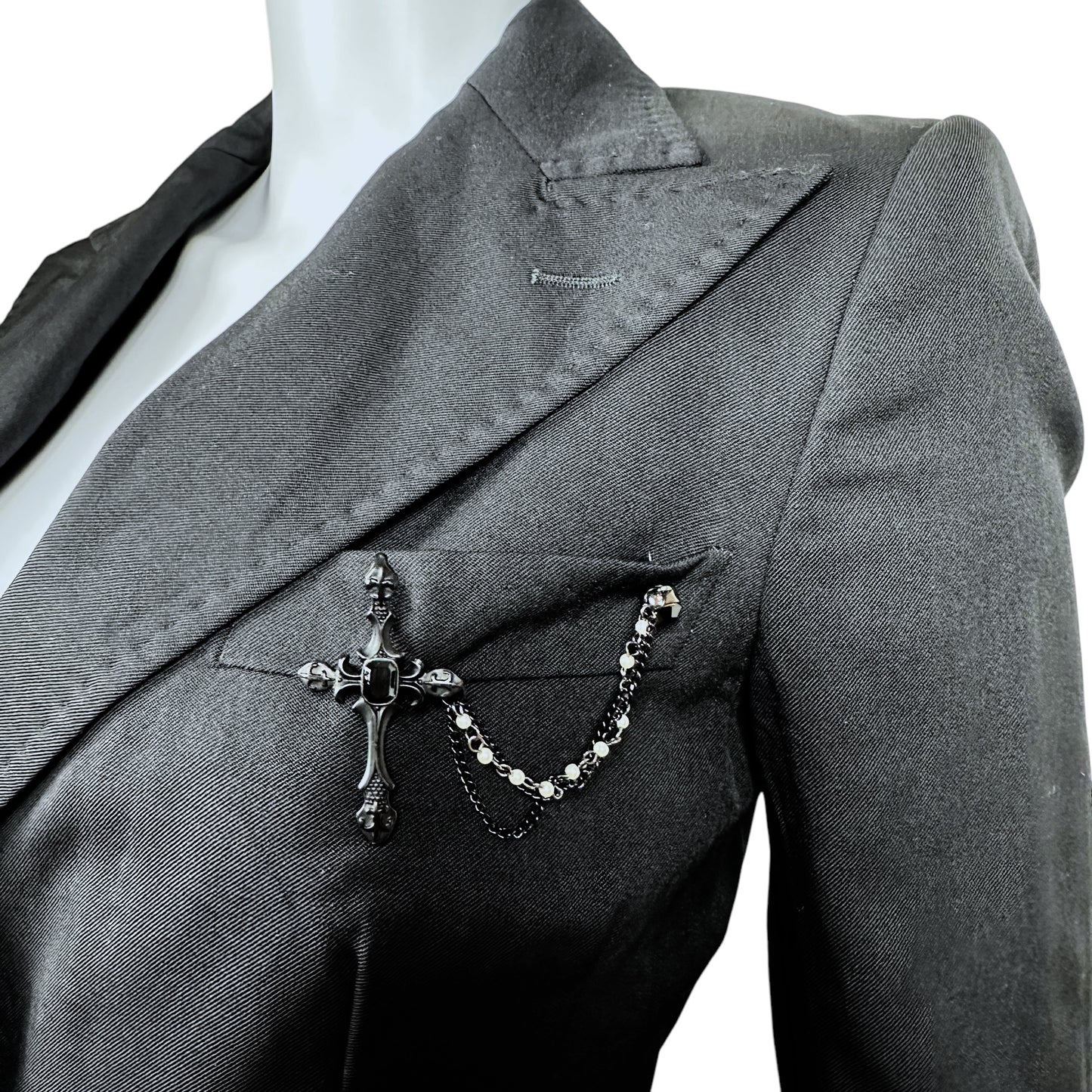 Dolce & Gabbana Black Blazer w/ Cross Brooch