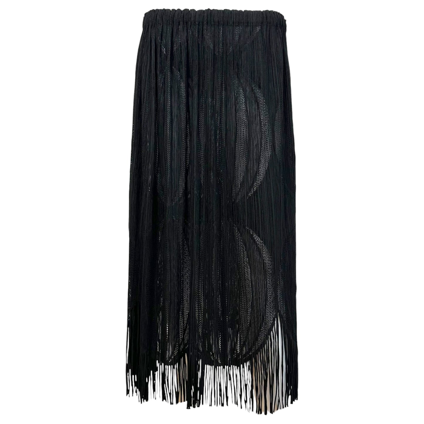 Issey Miyake Pleats Please Black Perforated Fringe Trim Midi Skirt
