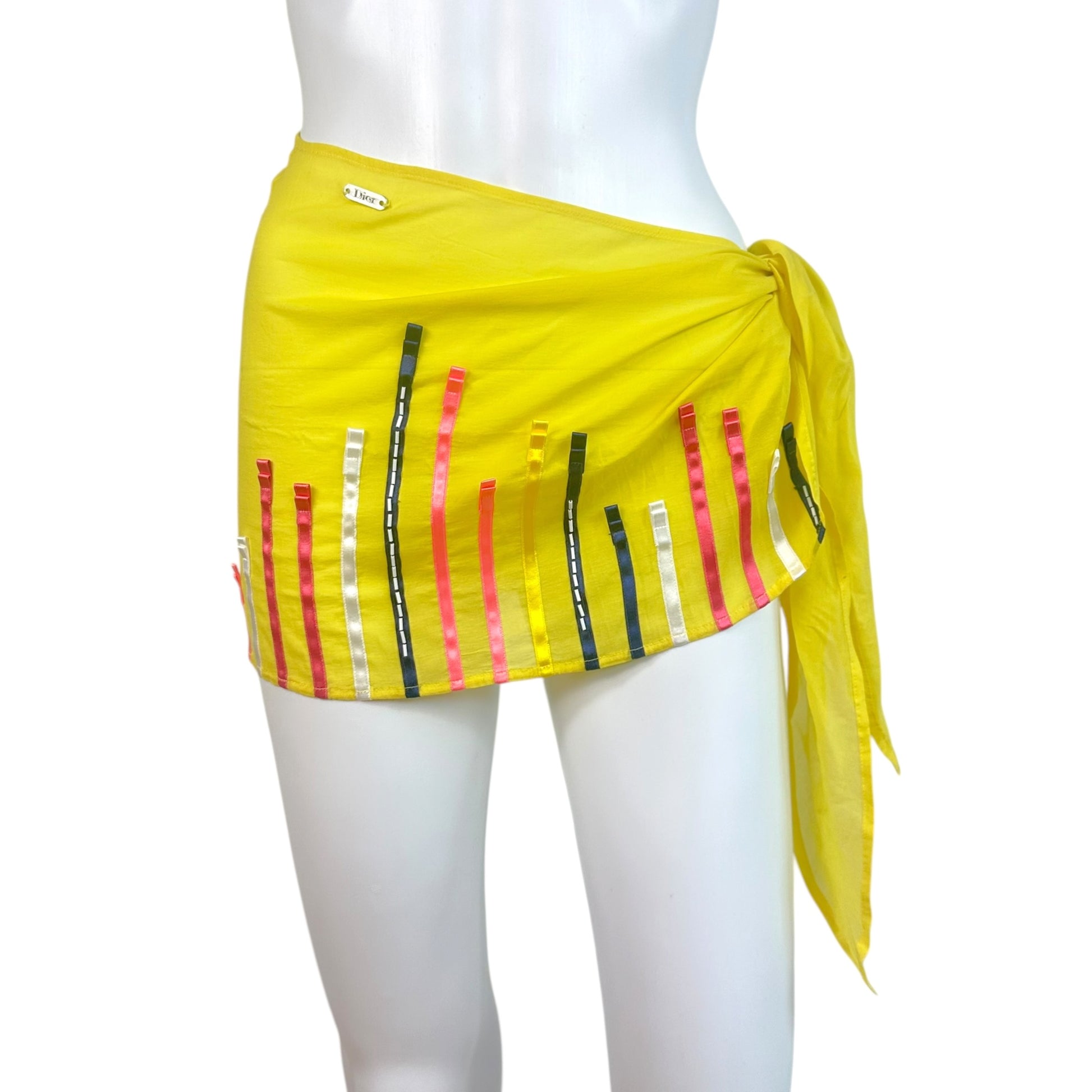 Christian Dior Yellow Beaded Ribbon Applique Wrap Skirt