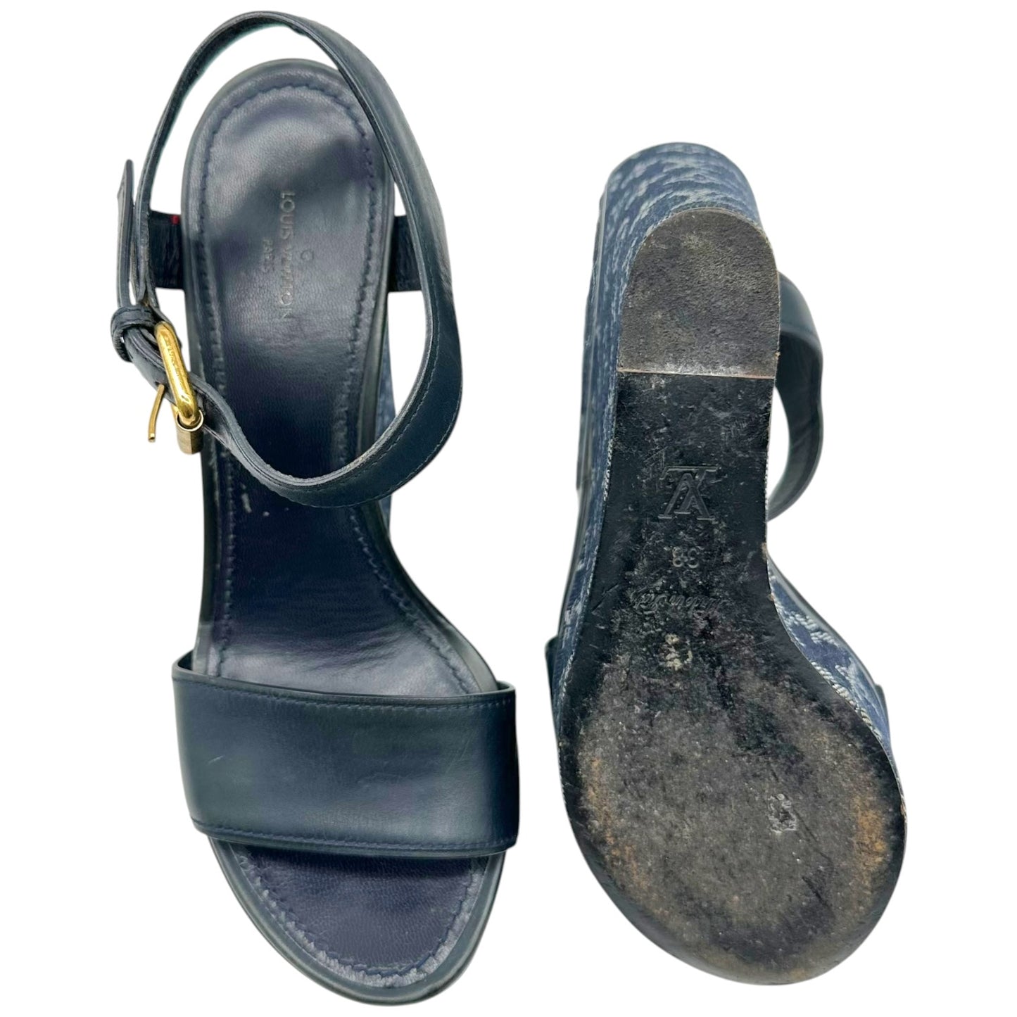 Louis Vuitton Denim Monogram Platform Wedge Sandals