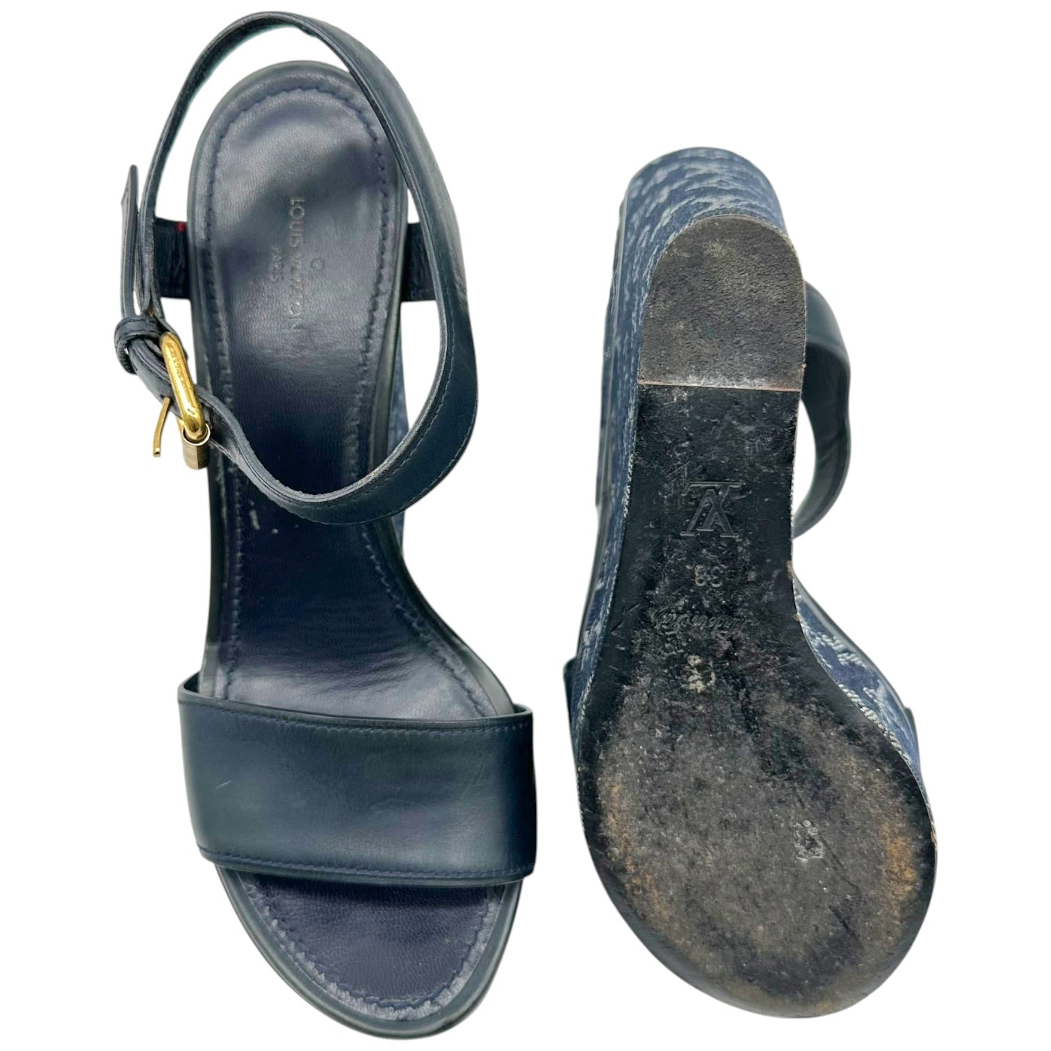 Louis Vuitton Denim Monogram Platform Wedge Sandals