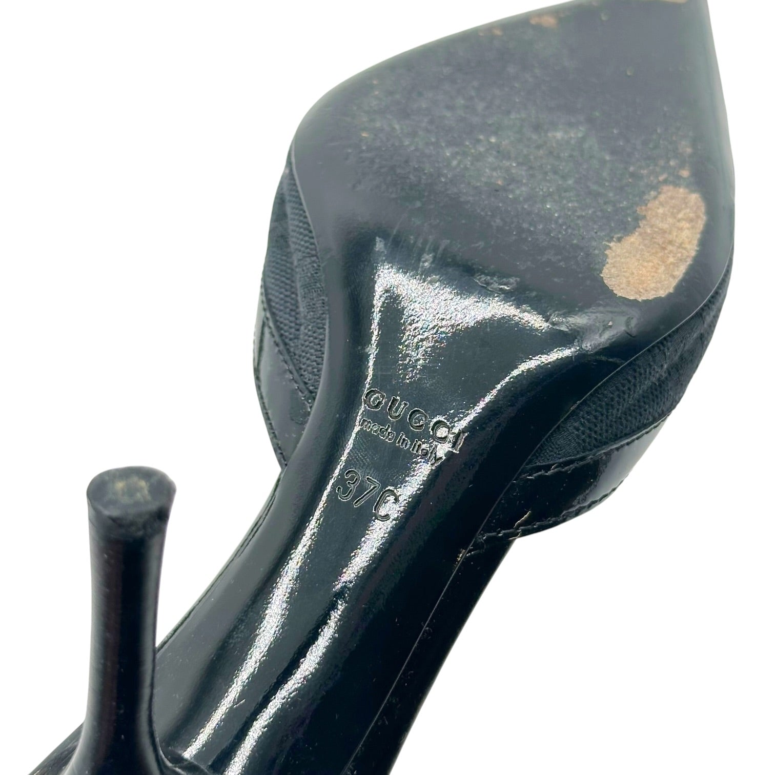 Gucci Black Monogram Pointed Toe Mule Heels