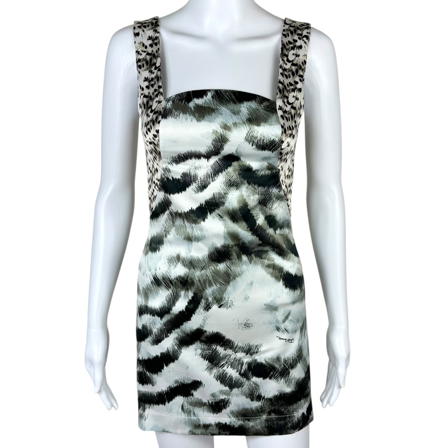 Just Cavalli Roberto Cavalli Gray Animal Print Satin Mini Dress