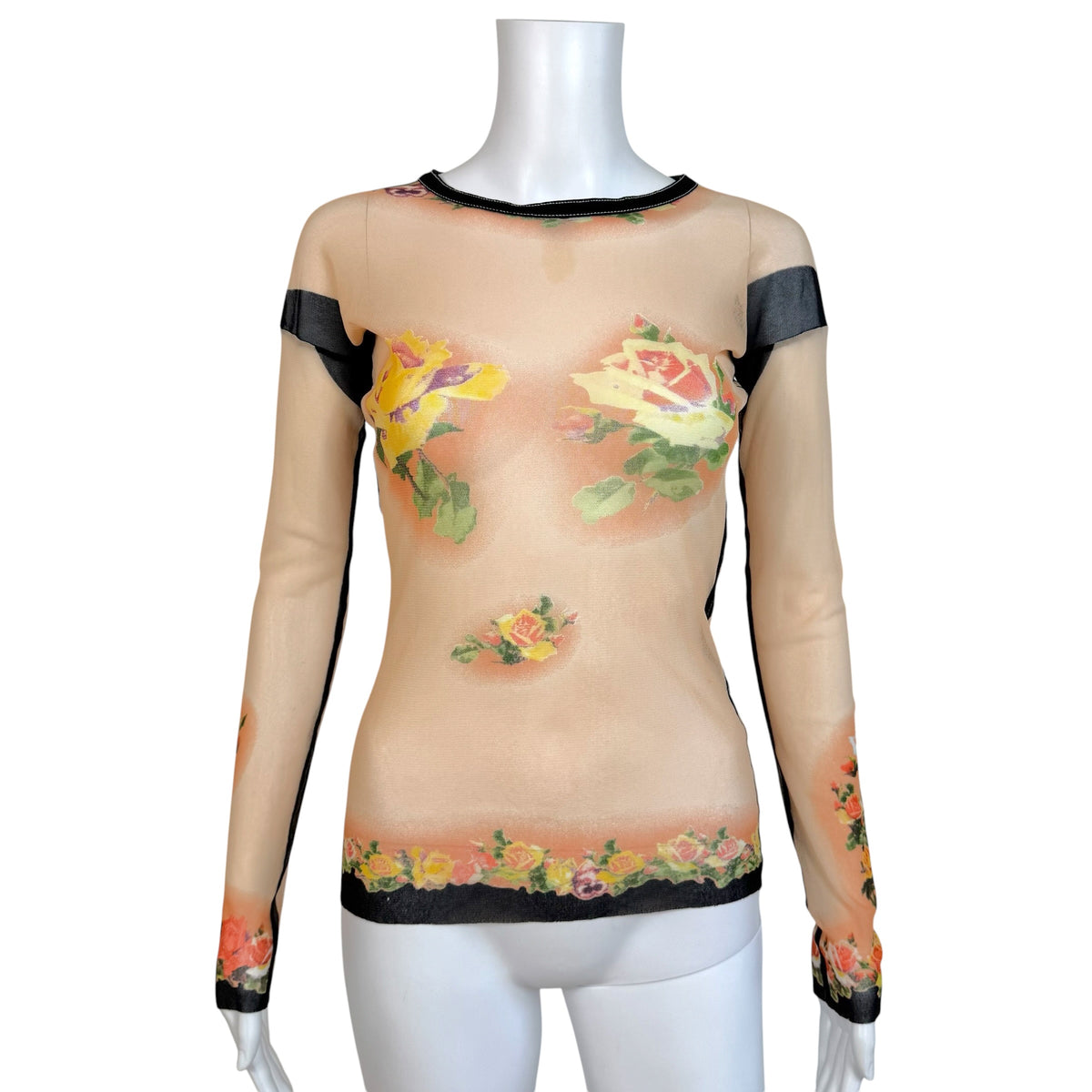 Jean Paul Gaultier Floral Print Mesh Long Sleeve Top