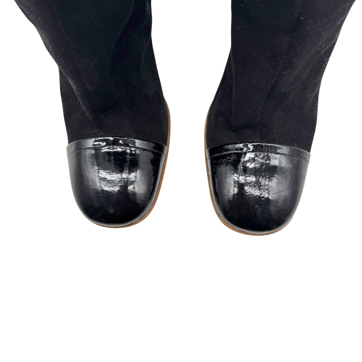 D&G Dolce & Gabbana Black Suede & Patent Leather Rounded Toe Heeled Boots
