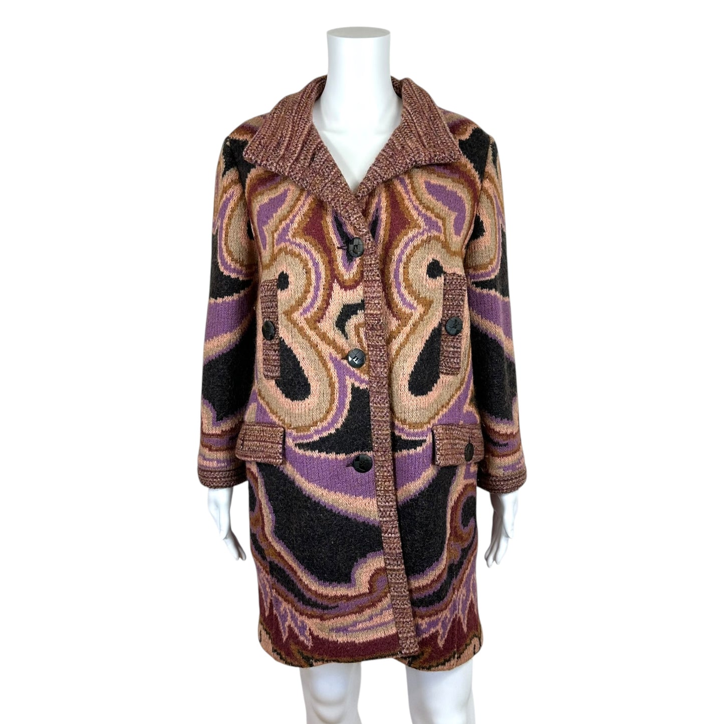 Missoni Pink & Purple Patterned Wool Knit 3/4 Sleeve Jacket