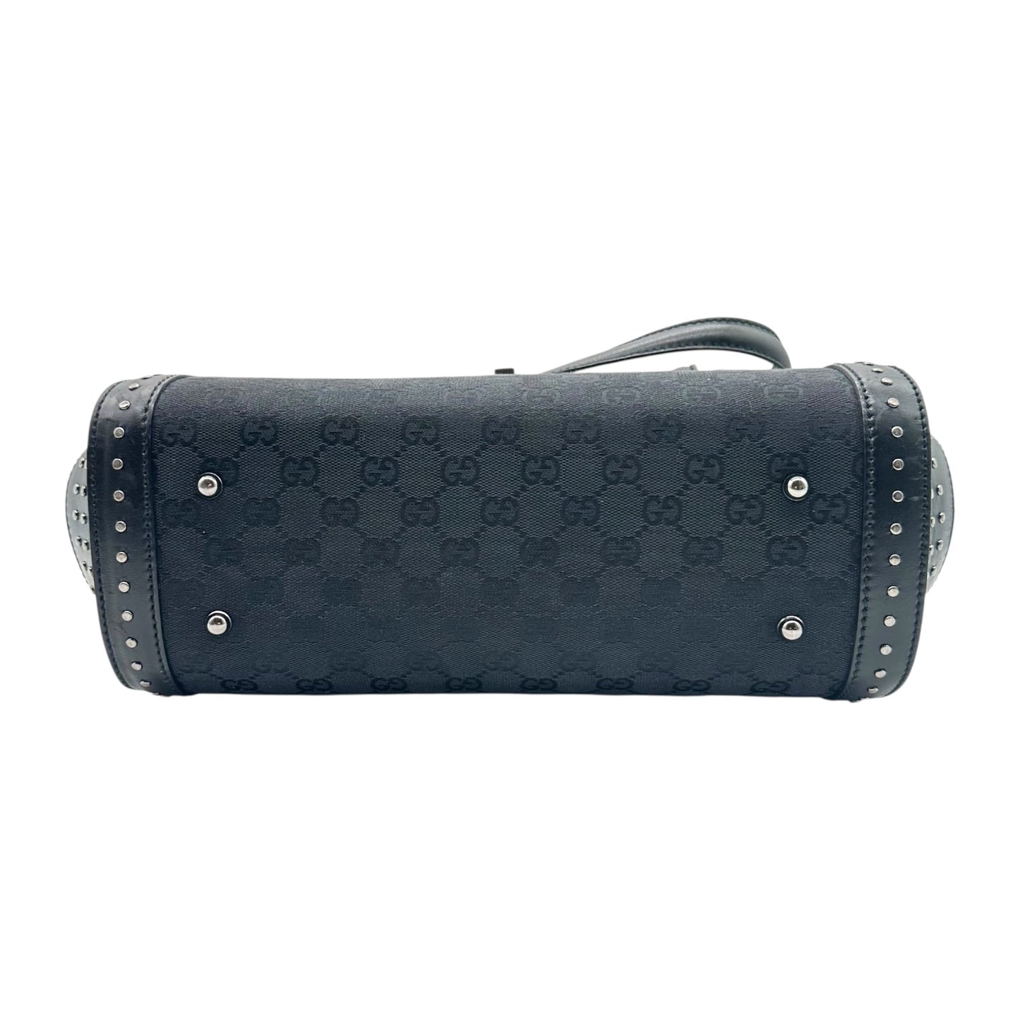 Gucci Black Monogram Studded Bamboo Bullet Bag