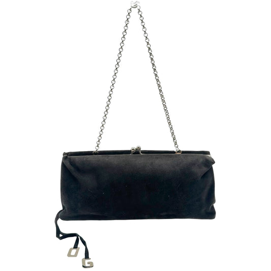 Dolce & Gabbana Gray Suede Logo Charm 2-Way Clutch Bag