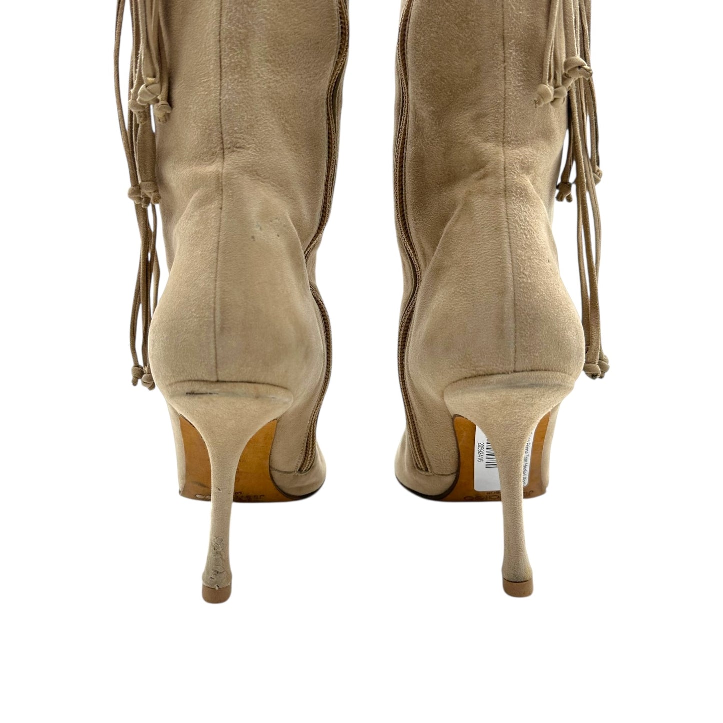 Jimmy Choo Beige Fringe Trim Heeled Boots