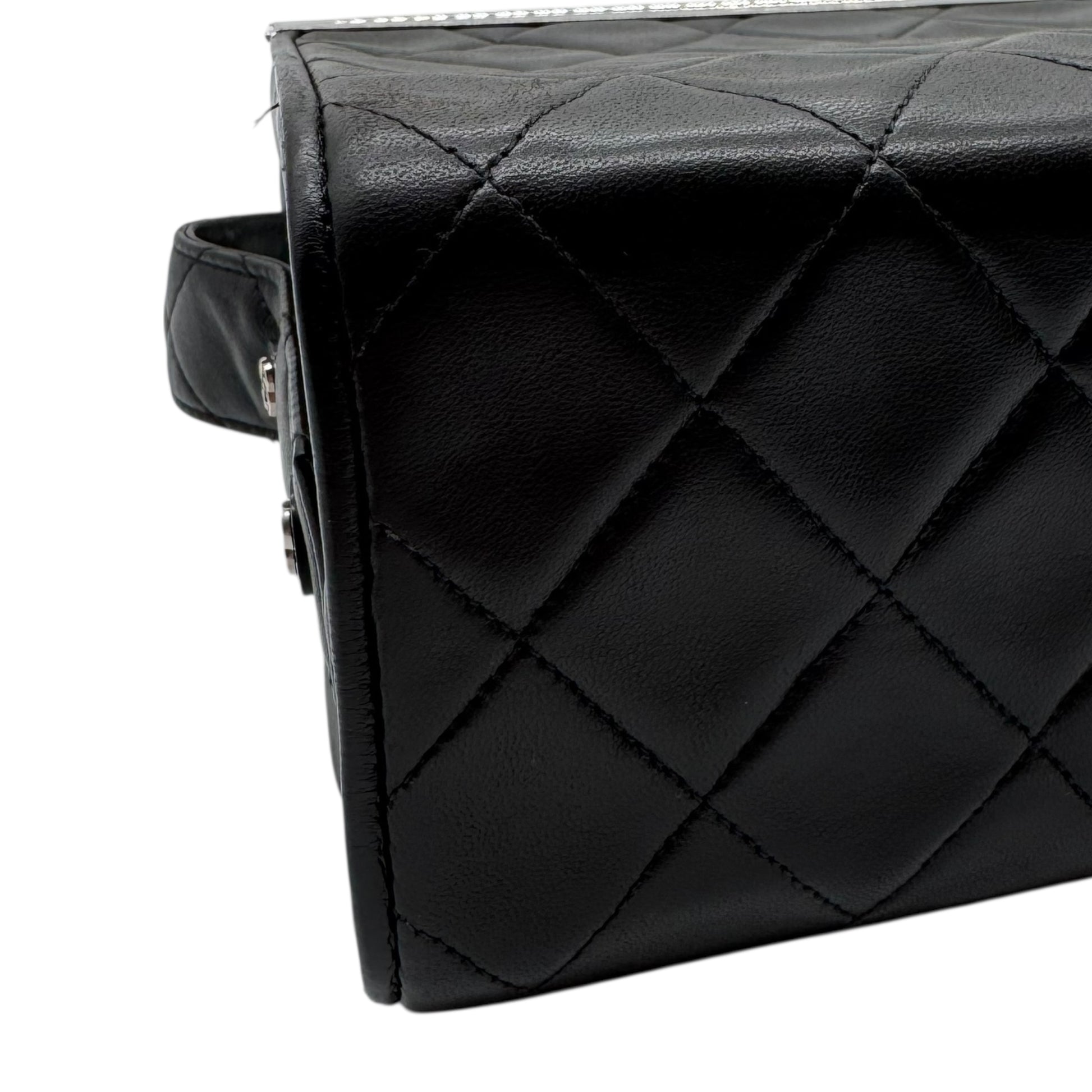 Chanel Black Matelasse Quilted Lambskin Metal Trim Vanity Bag 1996-97 - Outfit Repeater