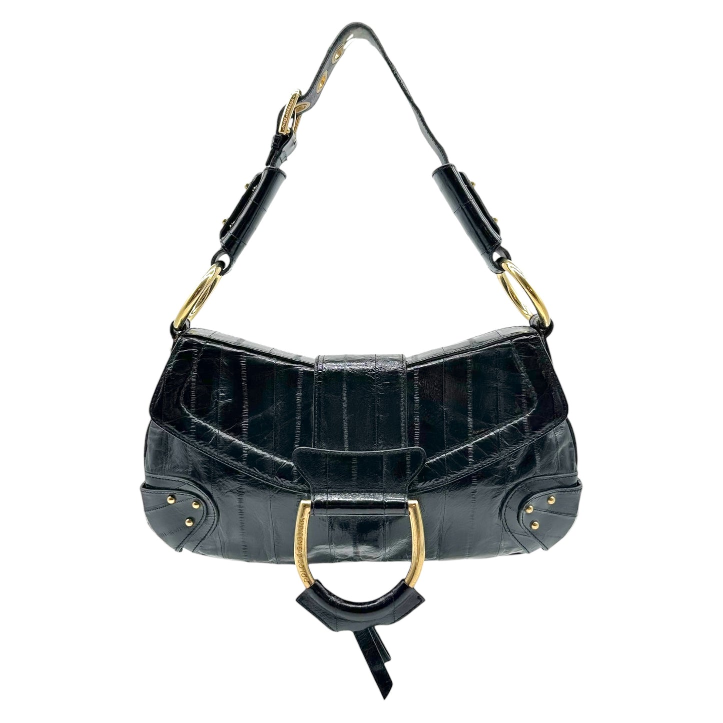 Dolce & Gabbana Black Gold Eel Skin Shoulder Bag