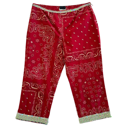 D&G Dolce & Gabbana Red Bandana Print Sequin Capri Pants