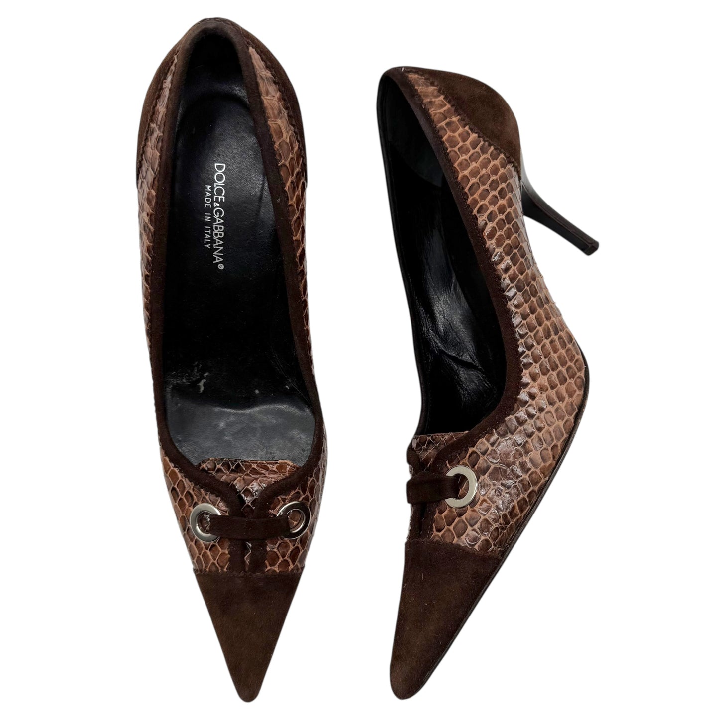 Dolce & Gabbana Brown Suede & Python Pointed Toe Heels - Outfit Repeater
