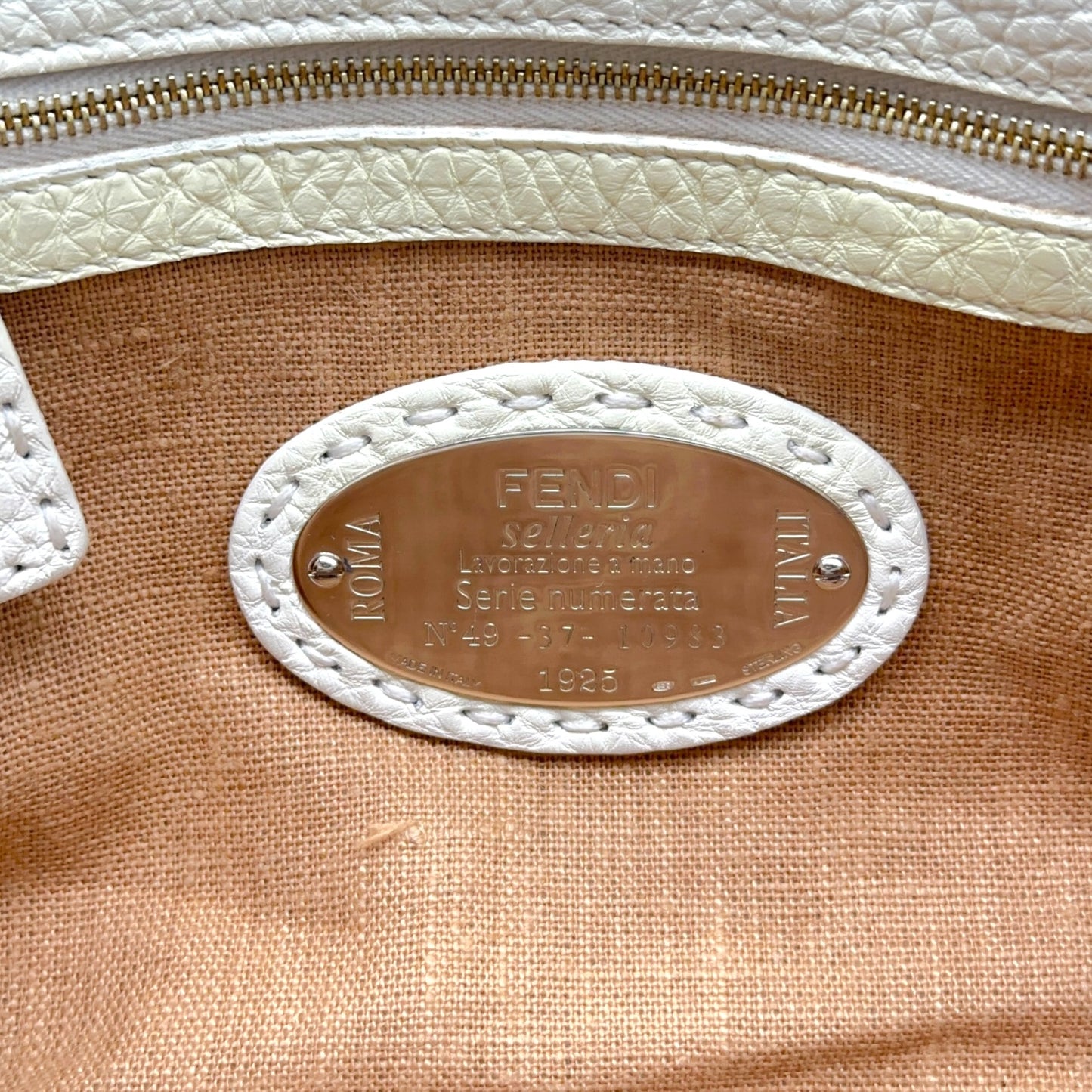 Fendi Selleria Mini Handbag White Black Tan Leather