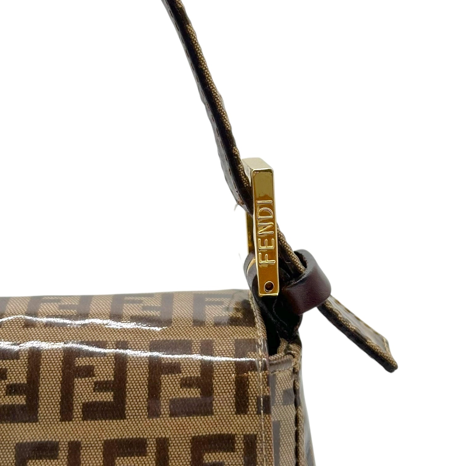 Fendi Coated Canvas Zucchino Monogram Glitter Buckle Baguette Bag - Outfit Repeater