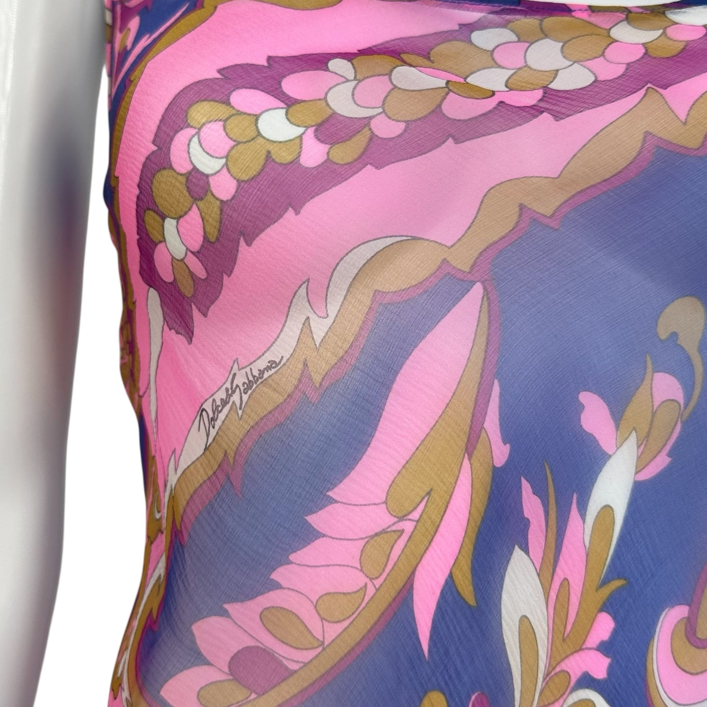 Dolce & Gabbana Sheer Silk Slip Dress Pink Purple Floral