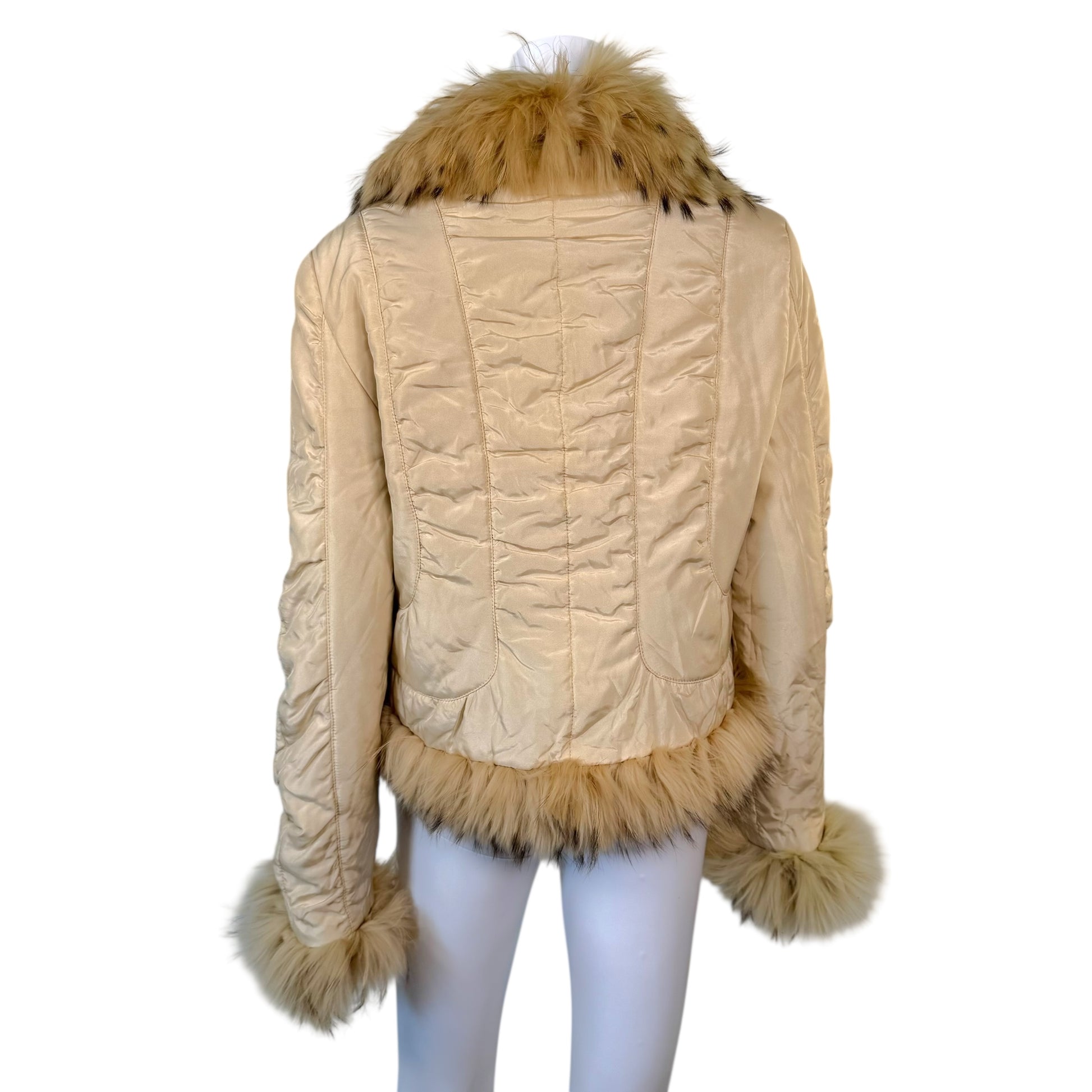 Balmain Ivory Silk Coyote Fur Coat Tailored Fit 1990s