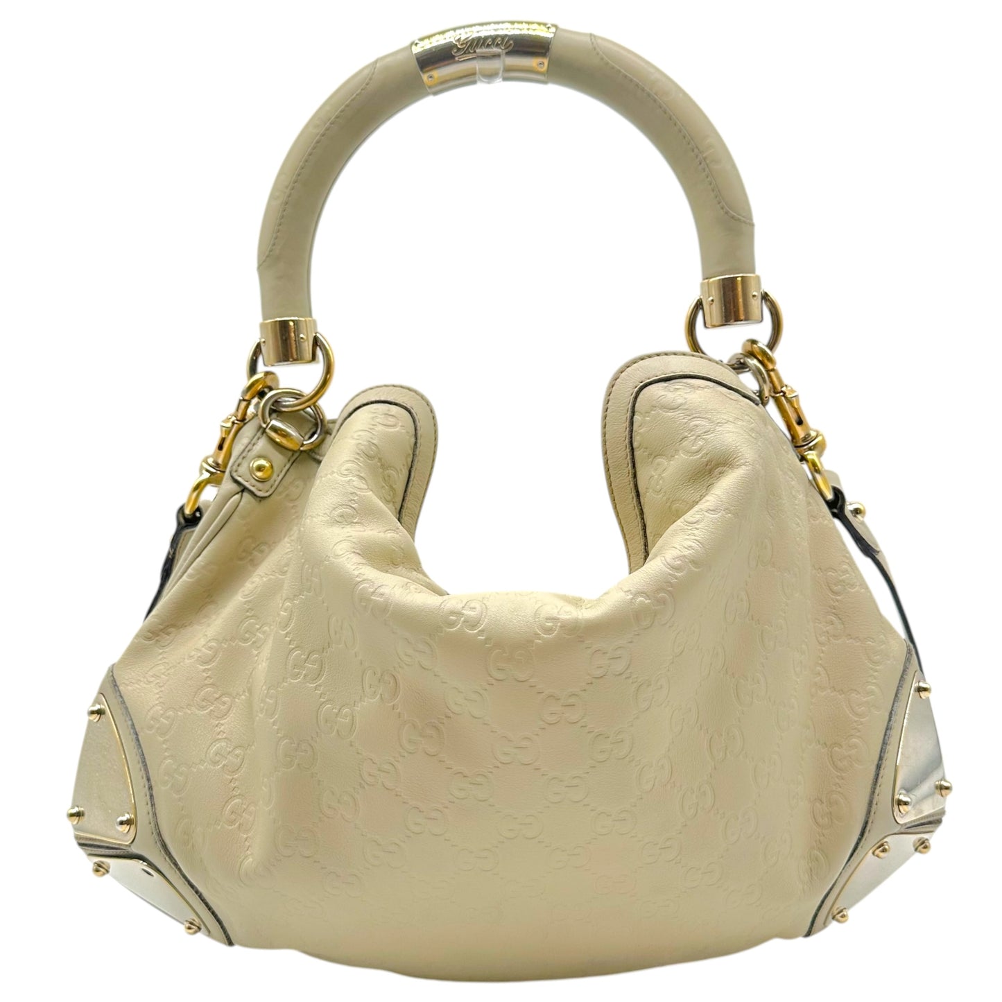 Gucci Light Gray Embossed Monogram Hobo Bag