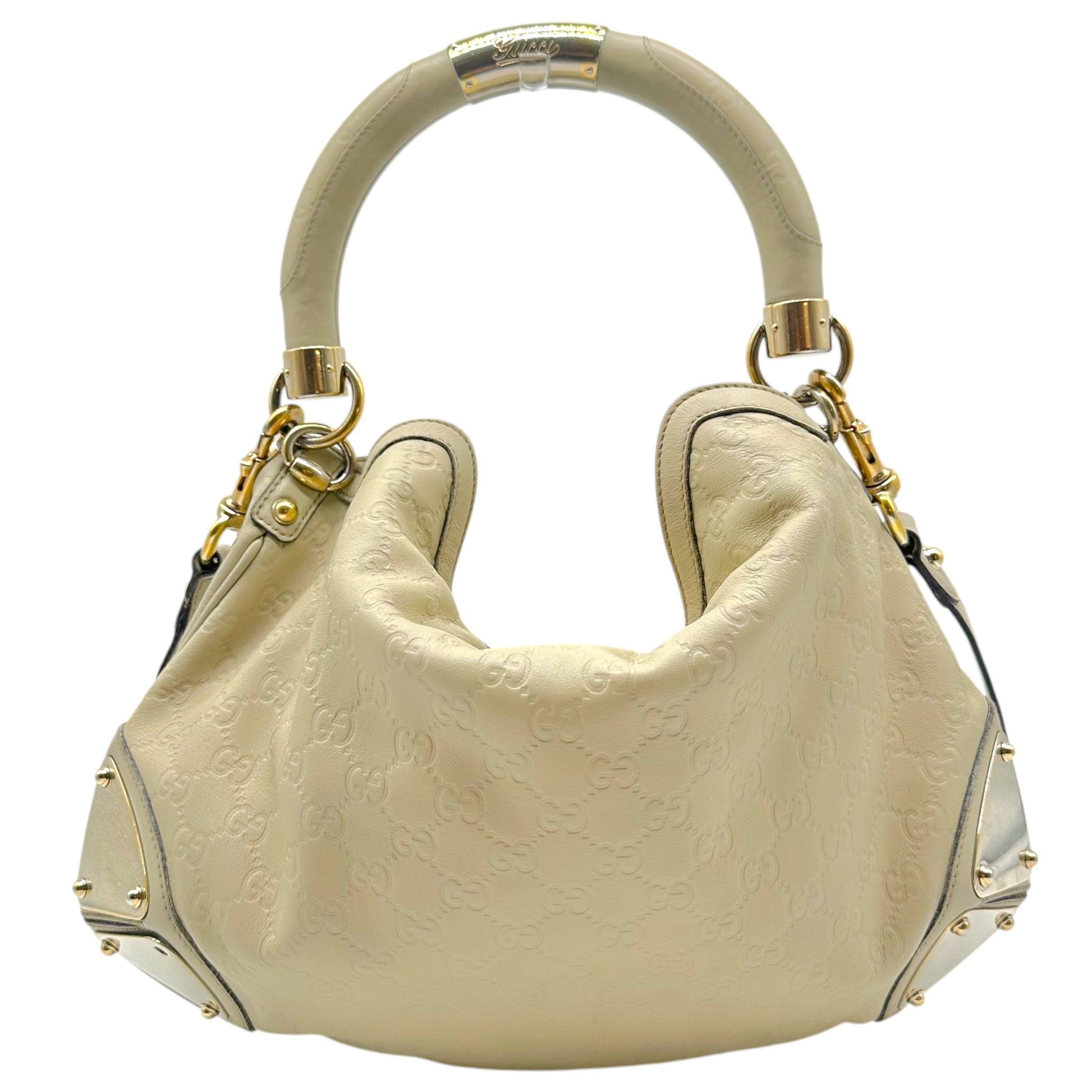 Gucci Light Gray Embossed Monogram Hobo Bag