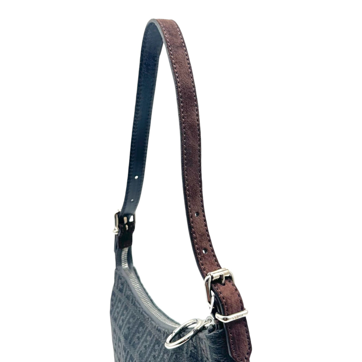 Fendi Small Oyster Bag Black Velour Zucchino Monogram