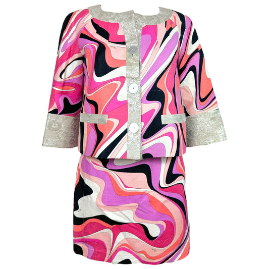 Emilio Pucci Pink Printed Crop Jacket & Mini Skirt Set
