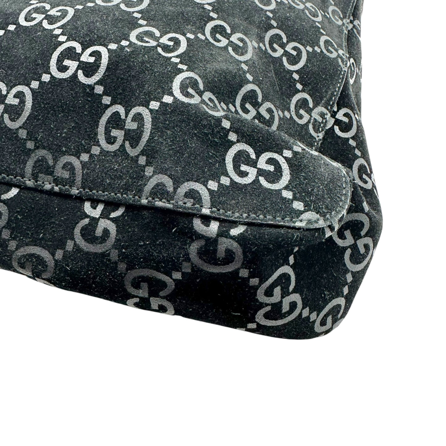 Gucci Black Suede Hobo Bag With Metal Horsebit Strap