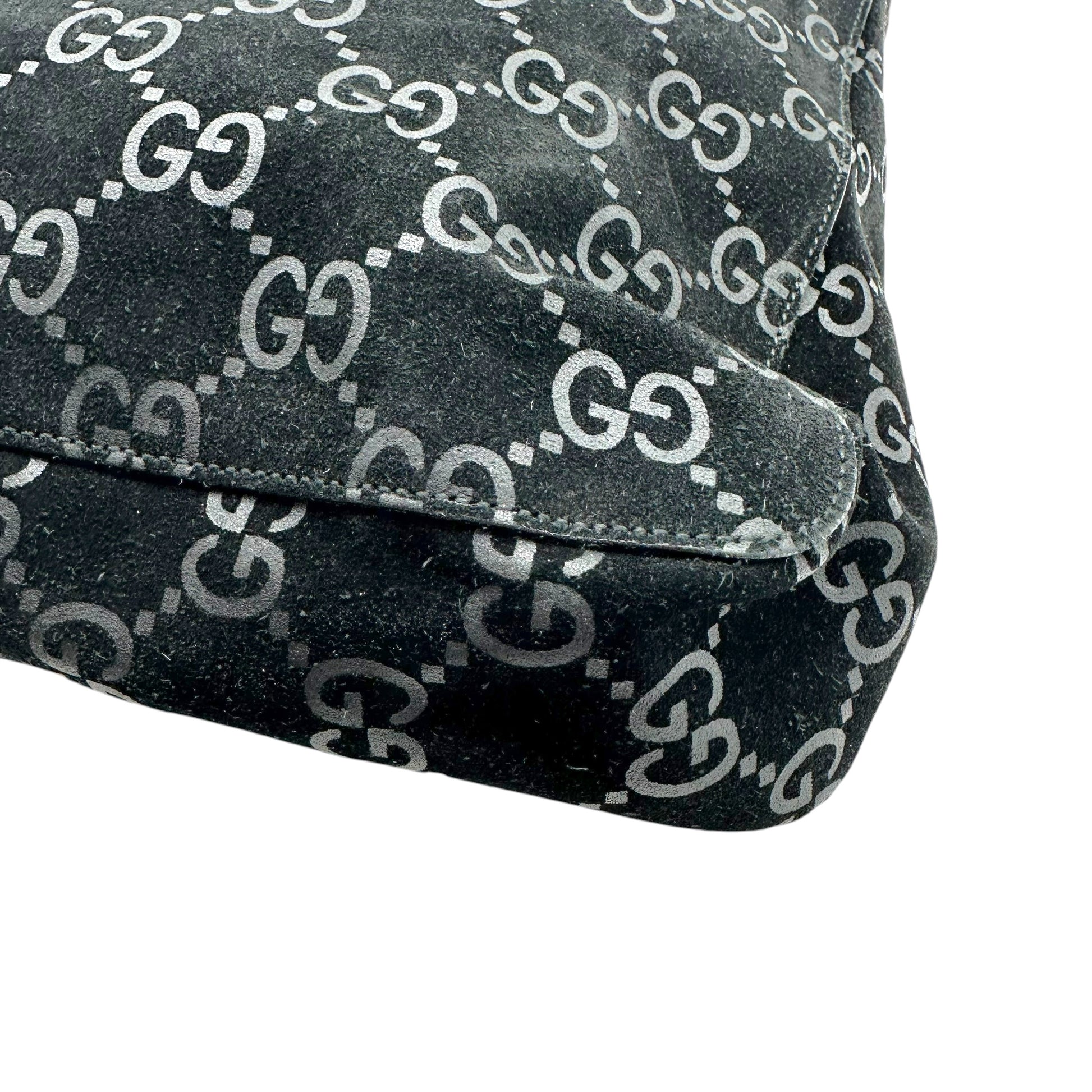Gucci Black Suede Hobo Bag With Metal Horsebit Strap