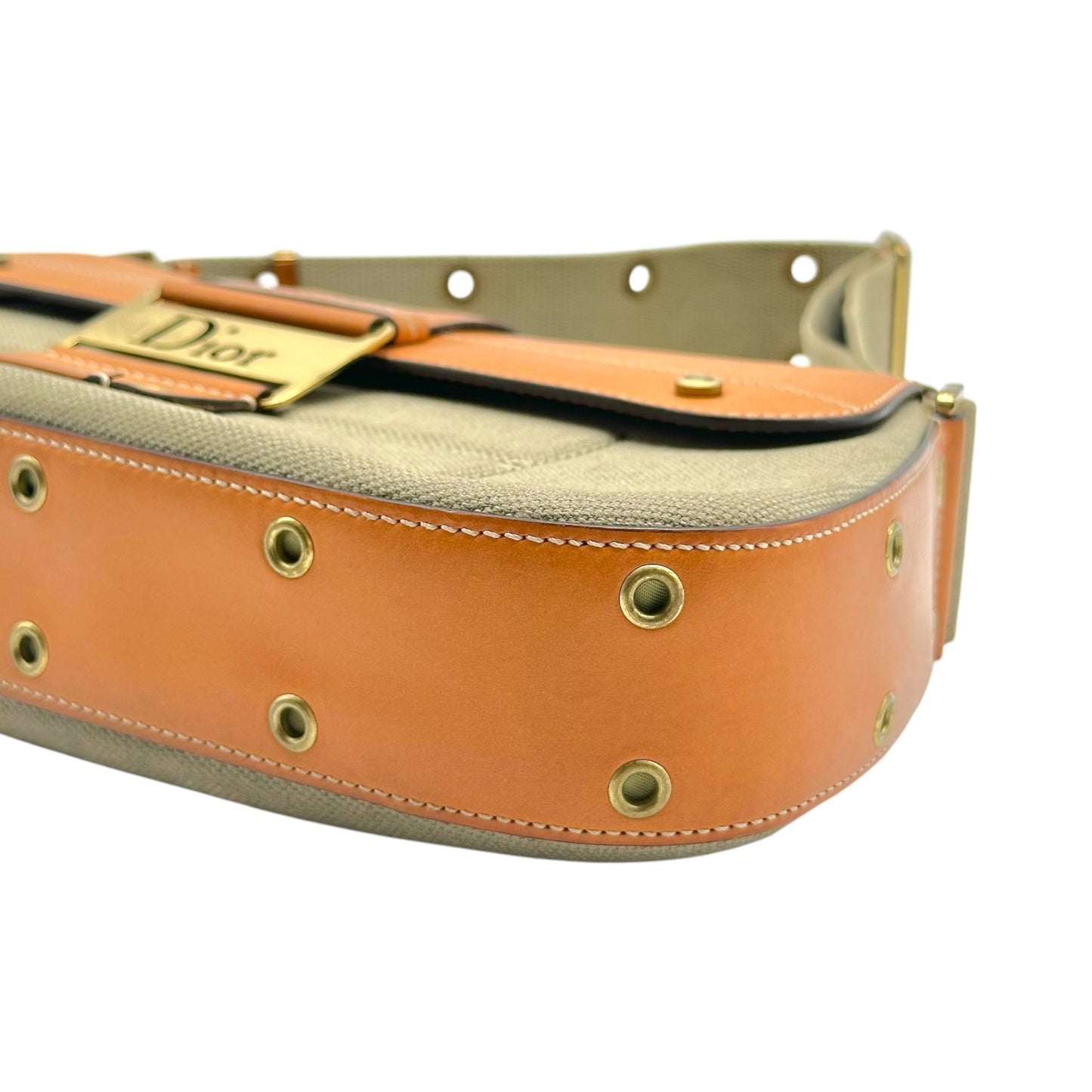 Christian Dior Canvas Tan Leather Columbus Shoulder Bag