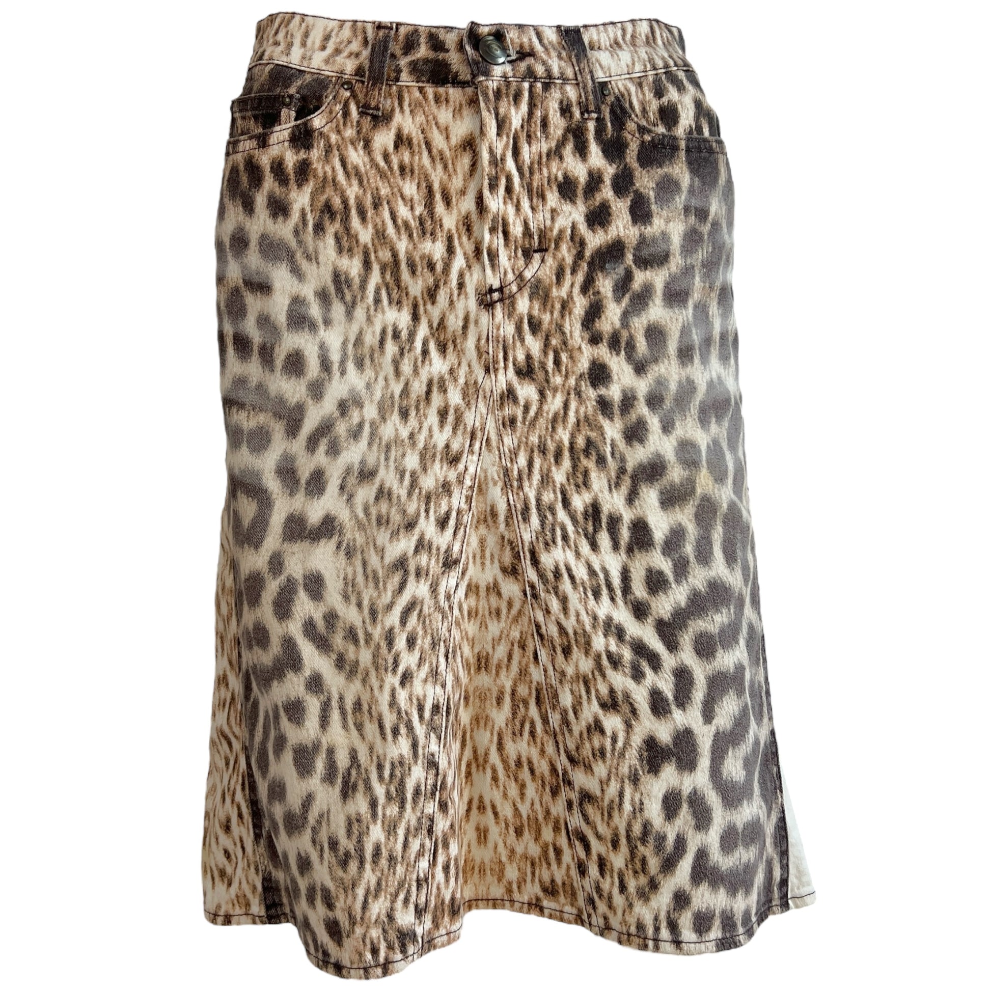Just Cavalli Roberto Cavalli Leopard Print Denim Midi Skirt - Outfit Repeater