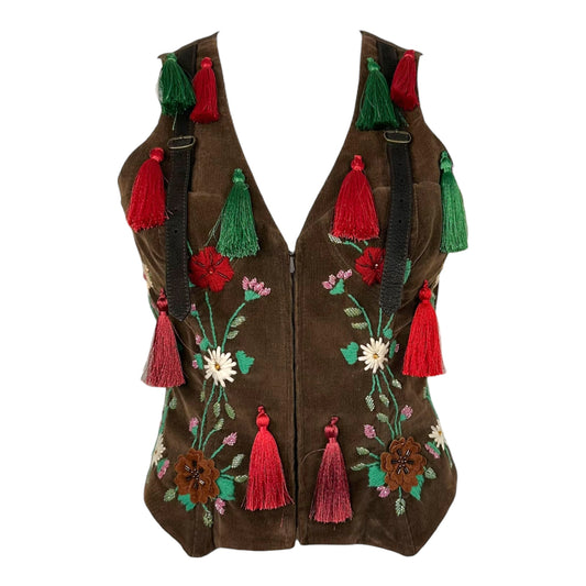 D&G Dolce & Gabbana F/W 2004 Brown Corduroy Embroidered Corset Vest Top