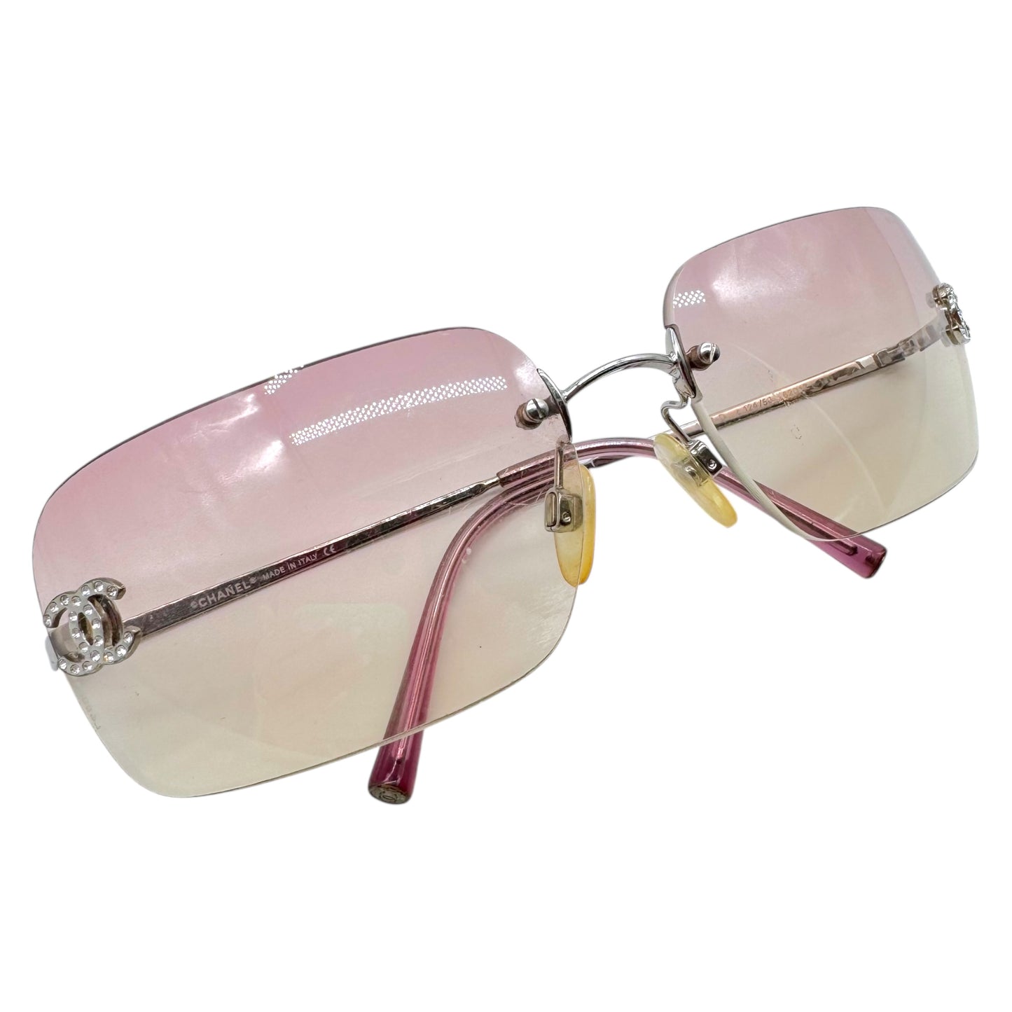 Chanel Pink/ Silver Crystal Logo Rimless 4017-B Sunglasses