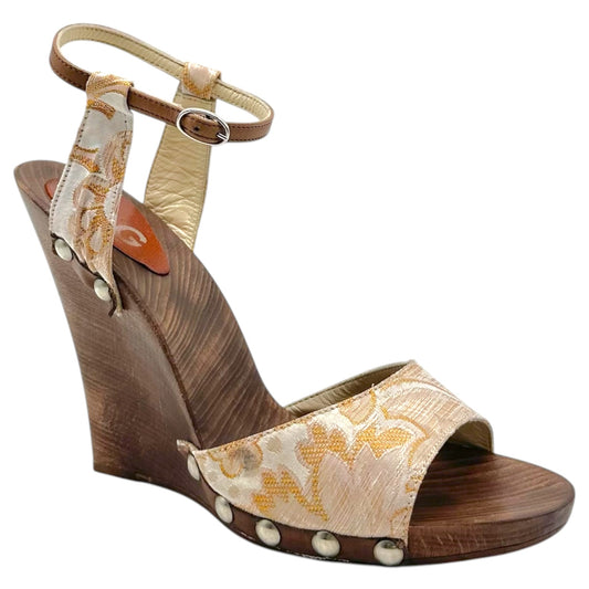Dolce & Gabbana Gold Damask Wooden Wedge Sandals