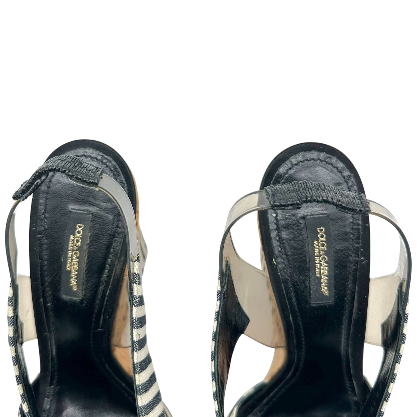 Dolce & Gabbana Navy Blue Striped & Cork Platform Wedges