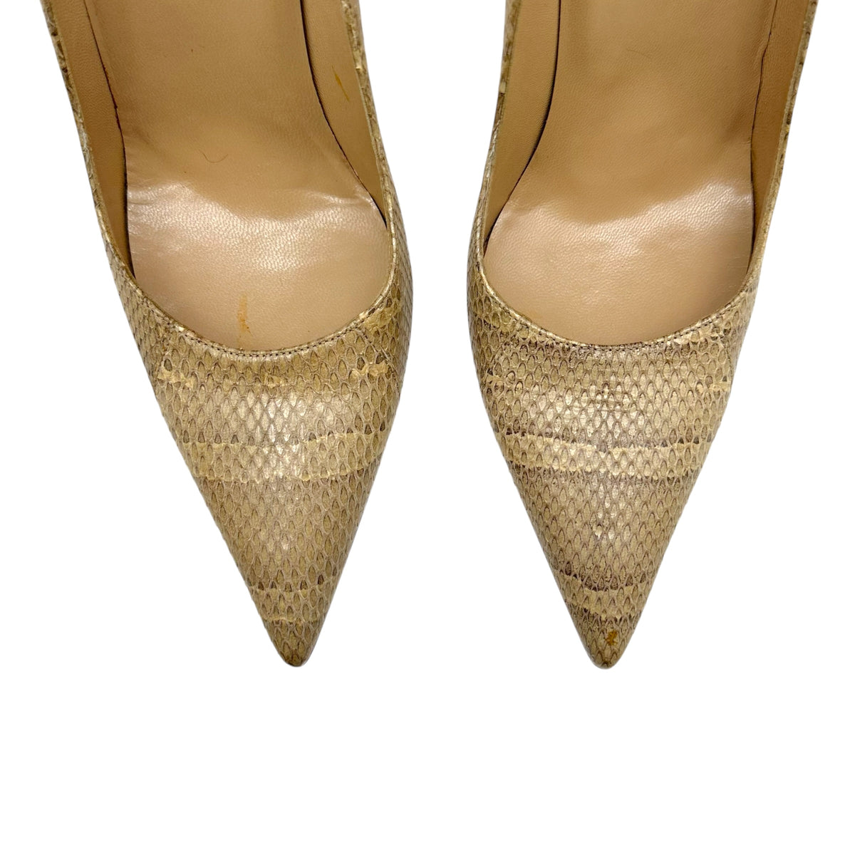 Gucci Ivory Snakeskin Bamboo Heel Pointed Toe Pumps