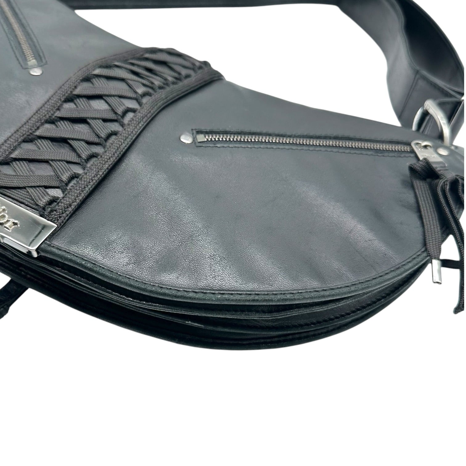 Christian Dior Black Leather Lace-Up Shoulder Bag