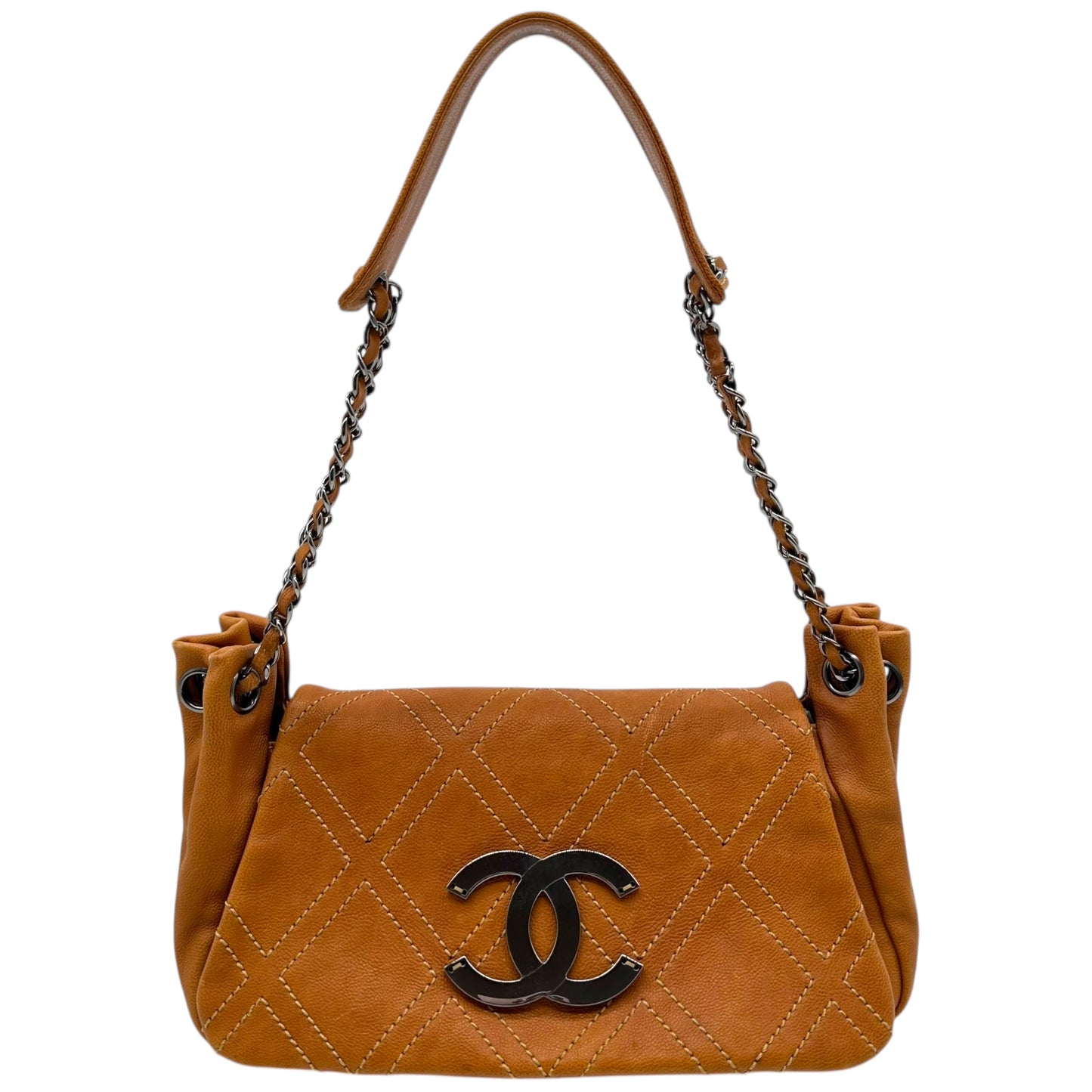 Chanel Cognac Brown Leather Accordion Bag 2005-06