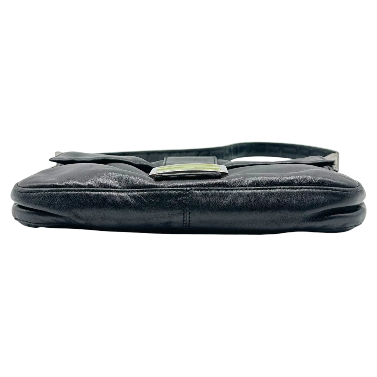 Fendi Black Lambskin Baguette Shoulder Bag with Green Buckle