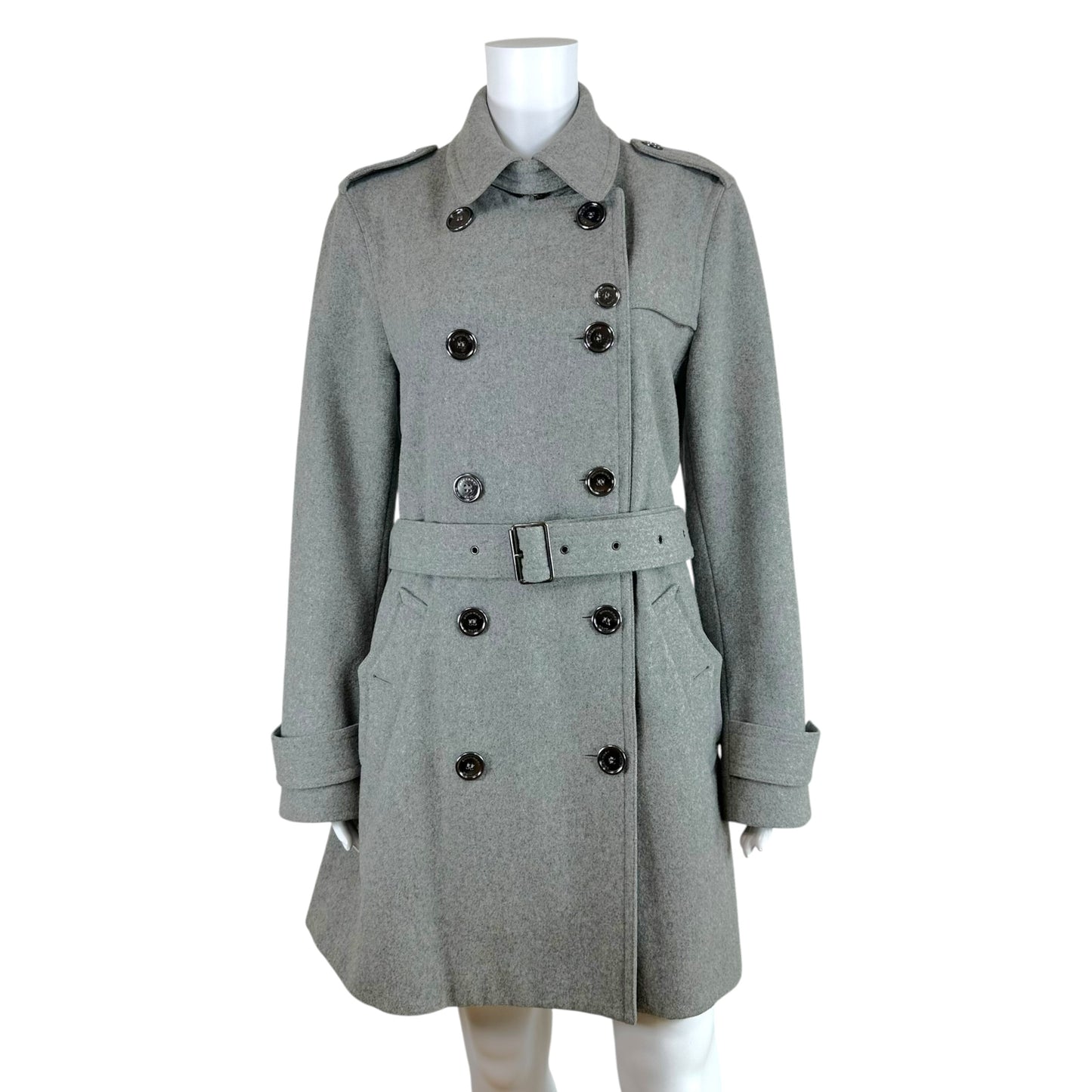 Burberry Gray Wool Trench Coat Double-Breasted Belted