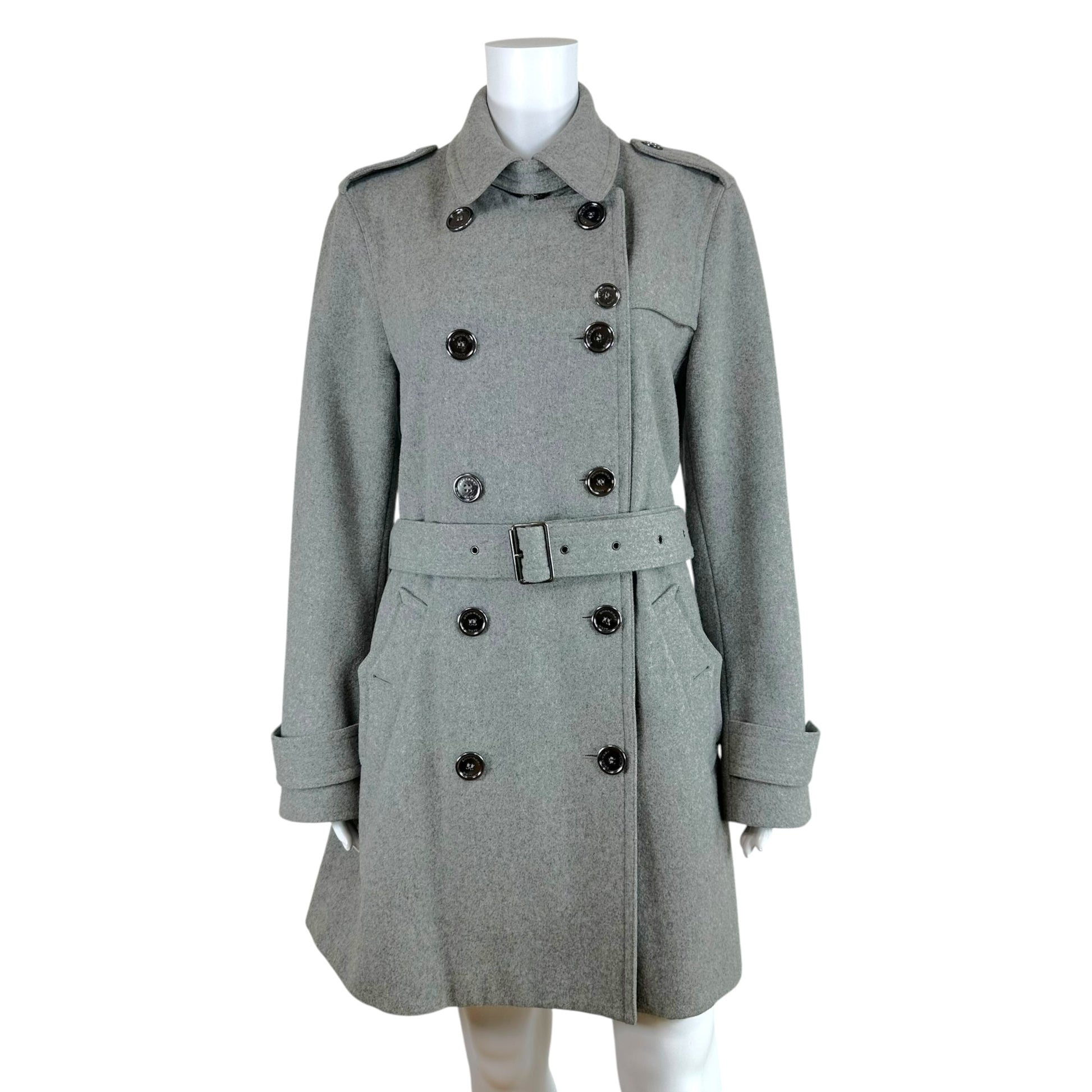 Burberry Gray Wool Trench Coat Double-Breasted Belted