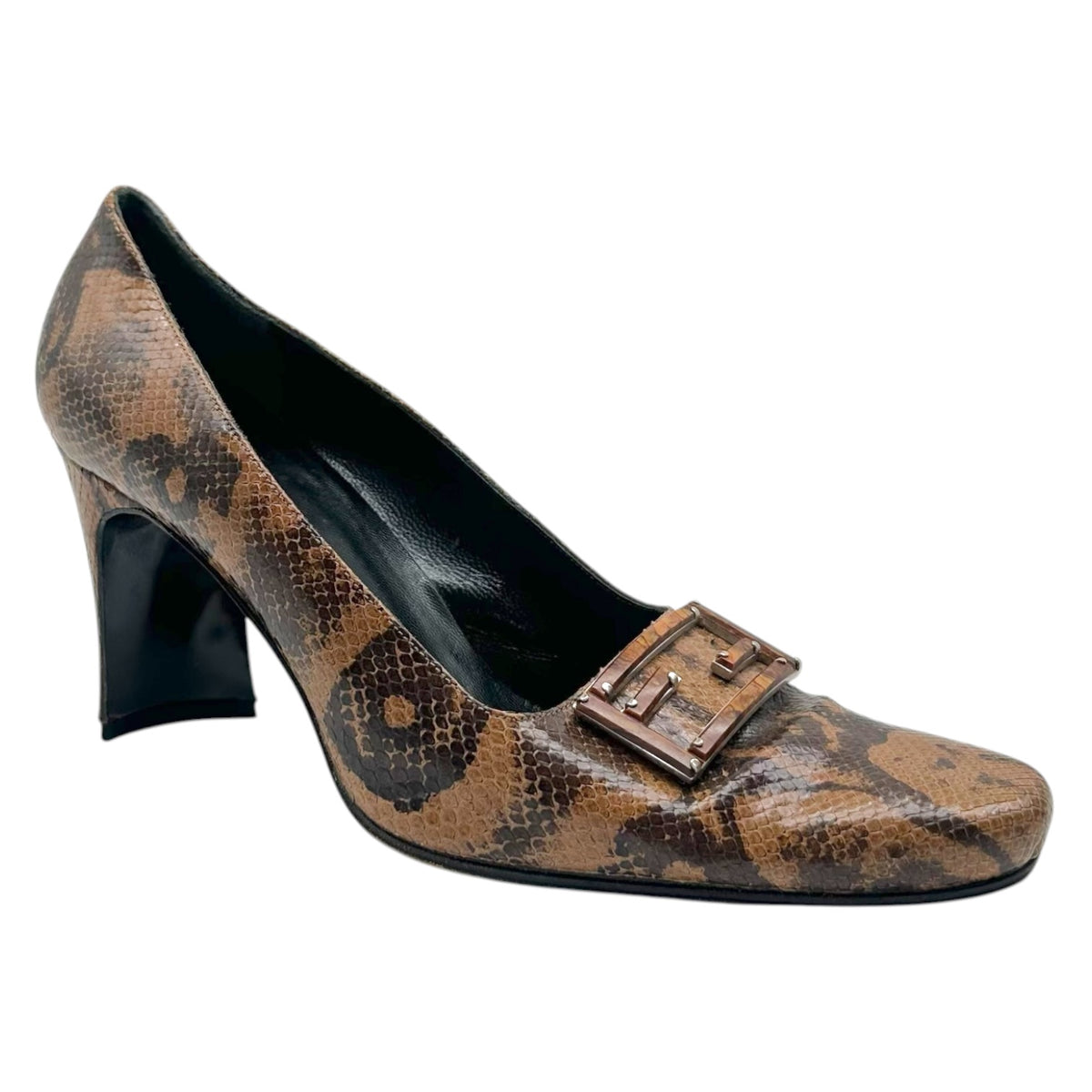 Fendi Brown Snakeskin FF Logo Toe Pumps
