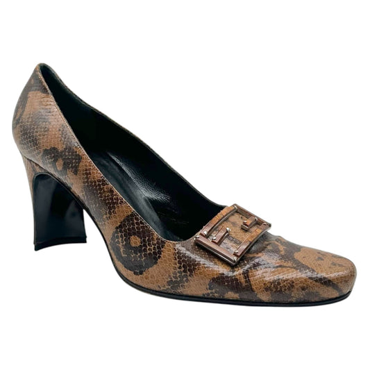 Fendi Brown Snakeskin FF Logo Toe Pumps