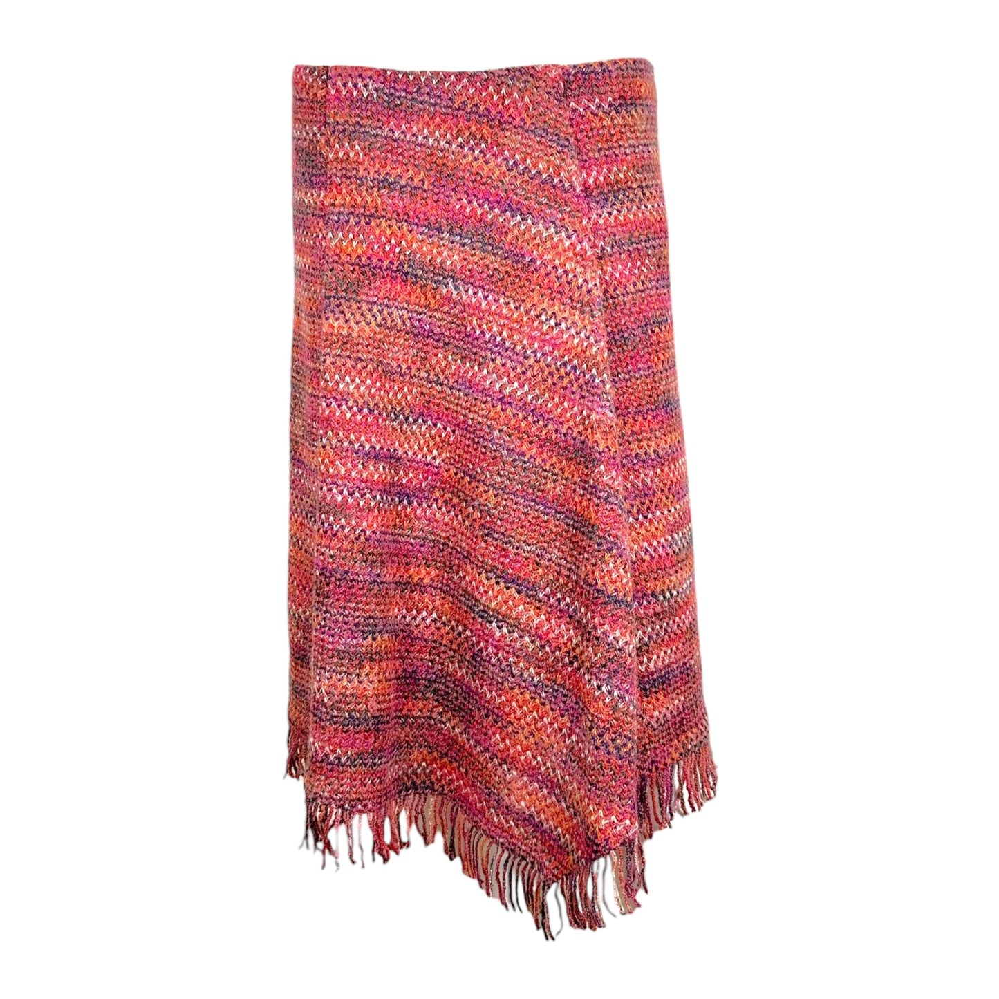 Missoni Pink Wool Knit Fringe Trim Midi Skirt