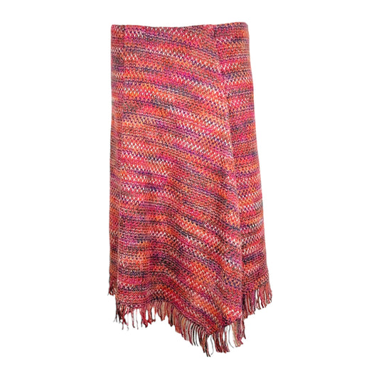 Missoni Pink Wool Knit Fringe Trim Midi Skirt