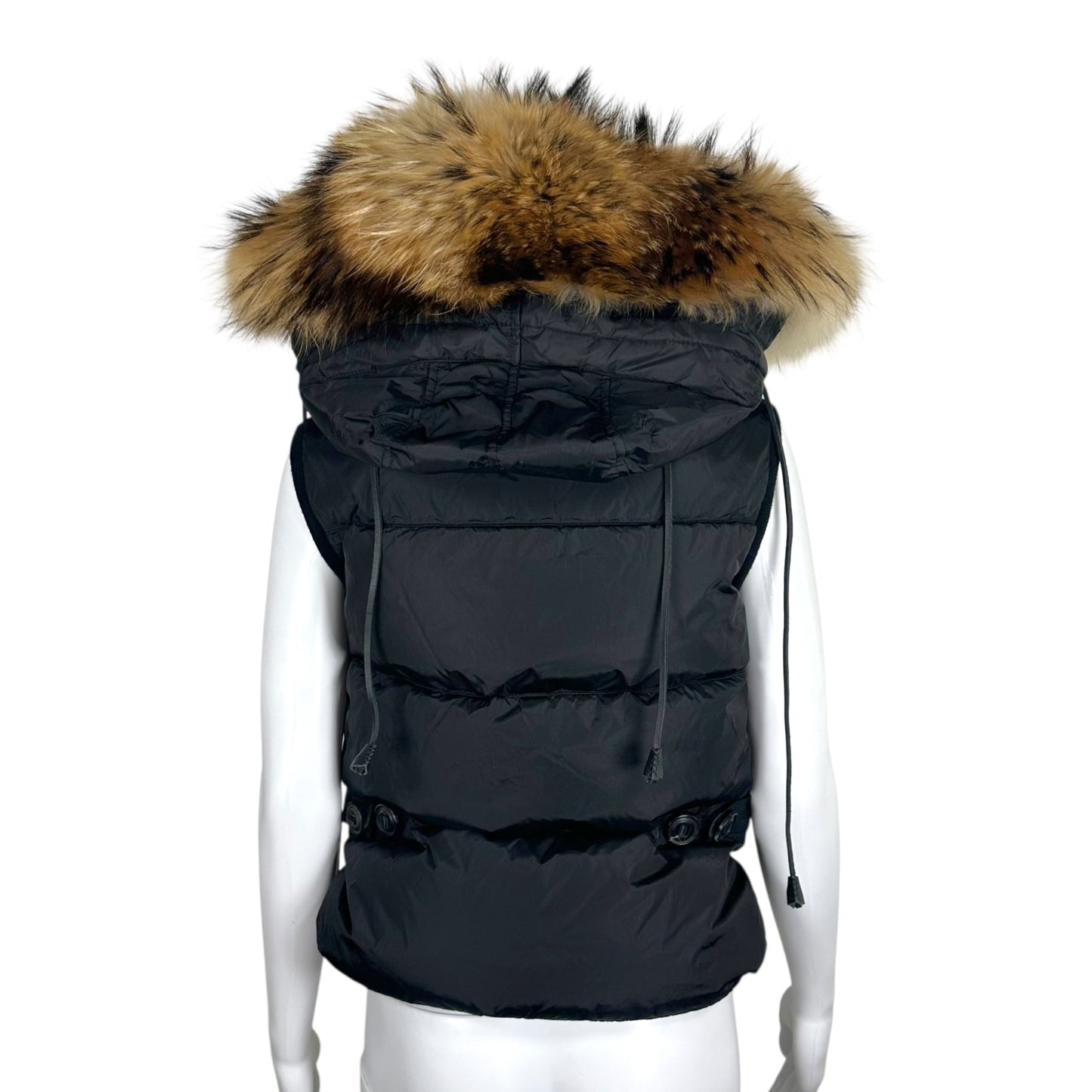 Dsquared2 Black Down-Fill Puffer Vest with Coyote Fur Hood
