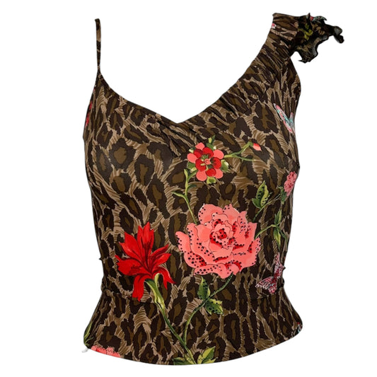 Blumarine Asymmetrical Tank Top Leopard Floral Print