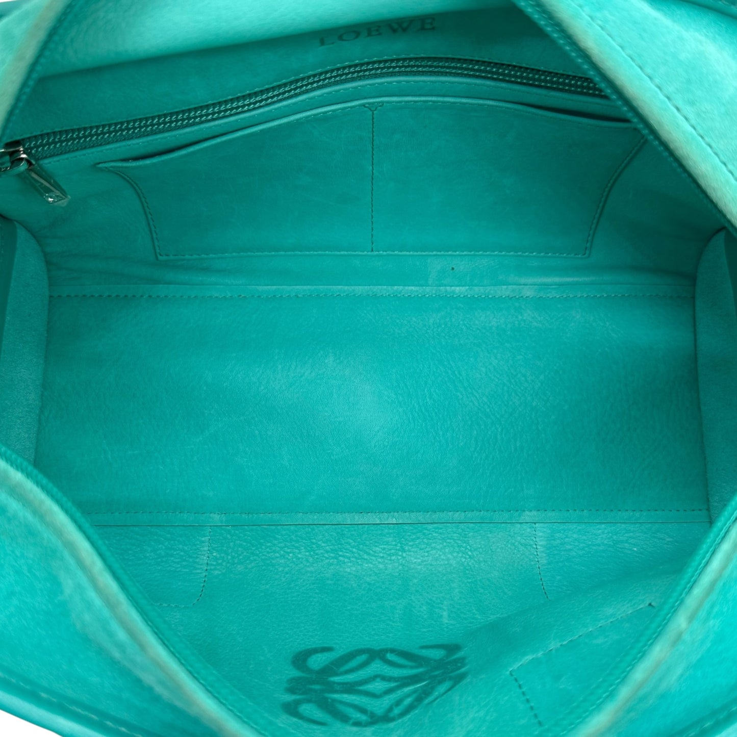Loewe Turquoise Amazona 28 Suede Logo Bag