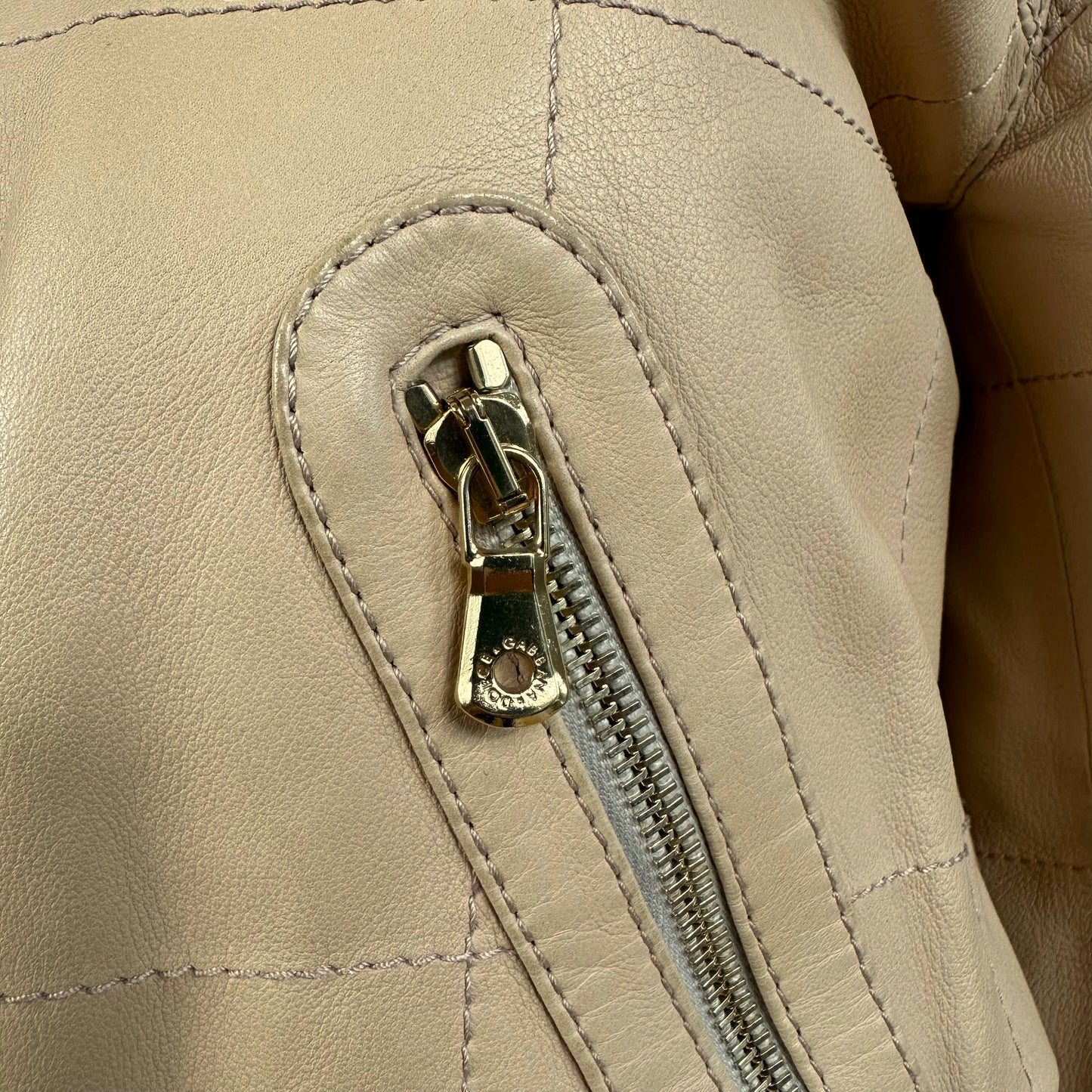 Dolce & Gabbana Beige Leather Bomber Jacket